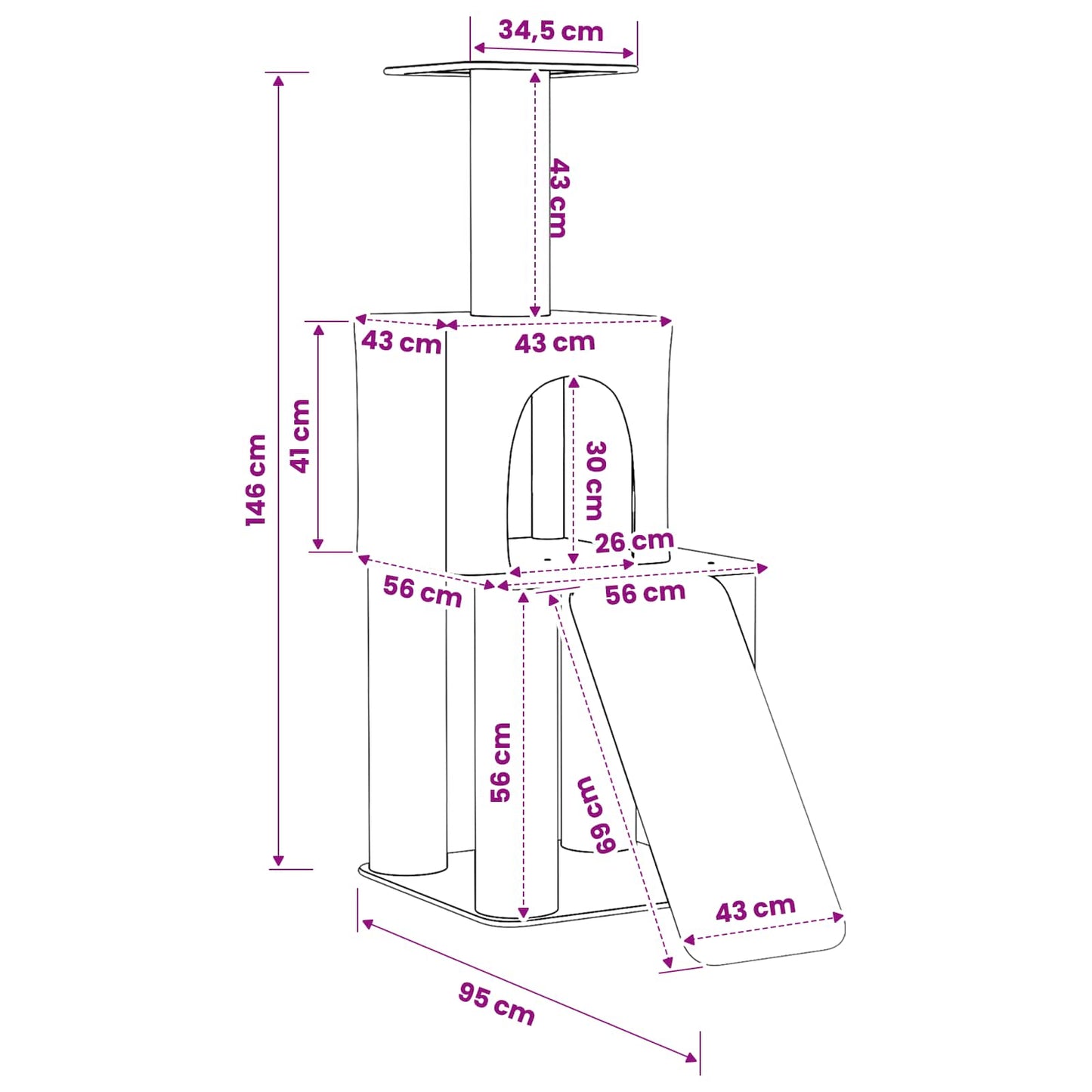 Kattetræ med sisal klatreposter Mørkegrå 146 cm