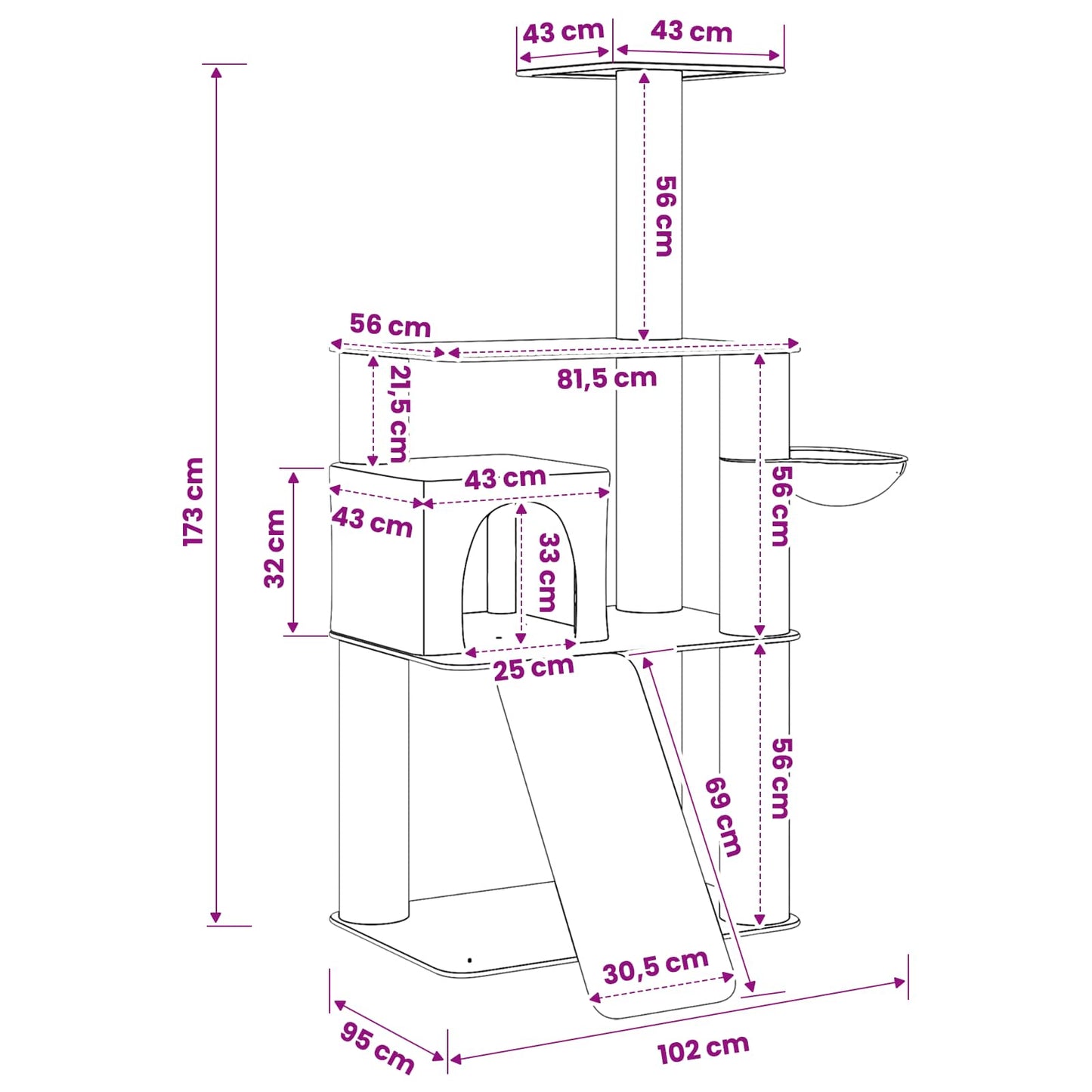 Kattetræ med sisal klatreposter Mørkegrå 173 cm