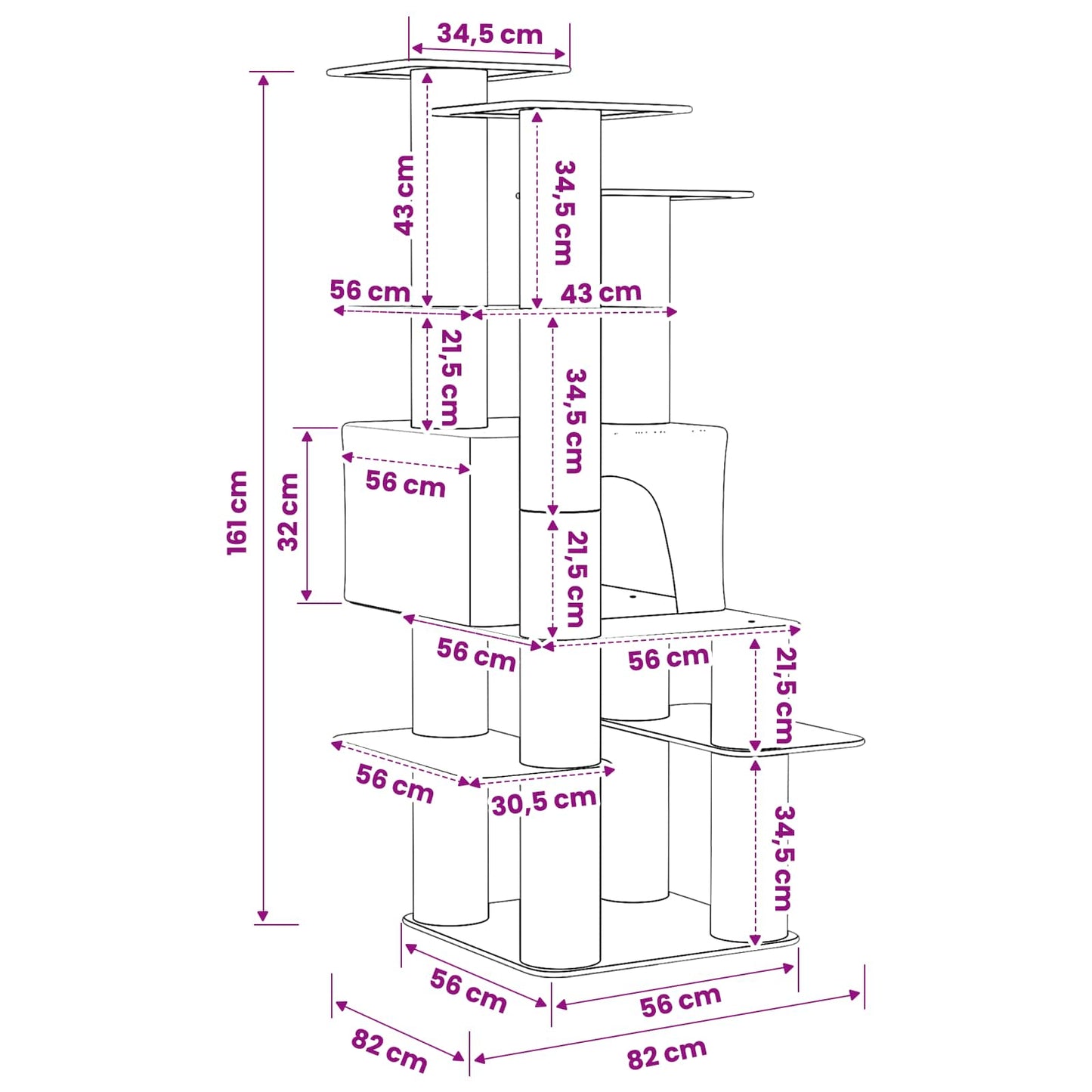 Kattetræ med sisal klatreposter Cremefarvet 161 cm