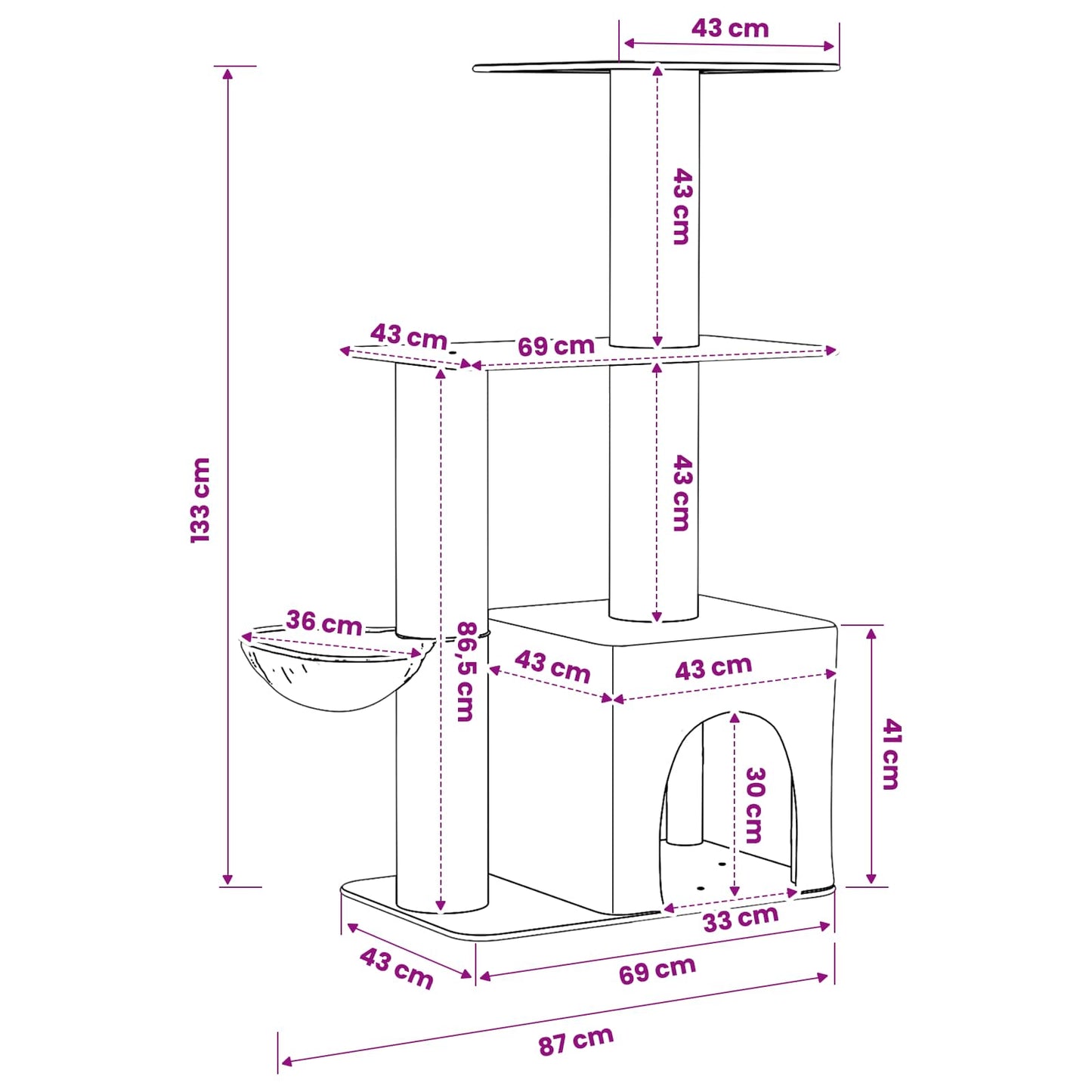 Kattetræ med sisal klatreposter Cremefarvet 133 cm