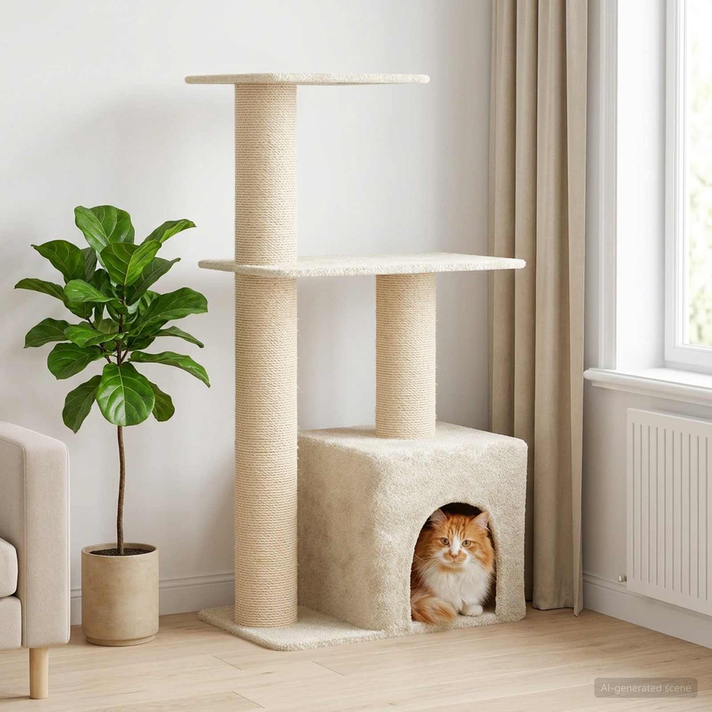 Kattetræ med sisal klatreposter Cremefarvet 133 cm