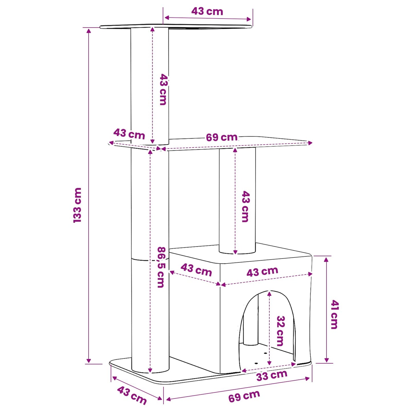 Kattetræ med sisal klatreposter Cremefarvet 133 cm