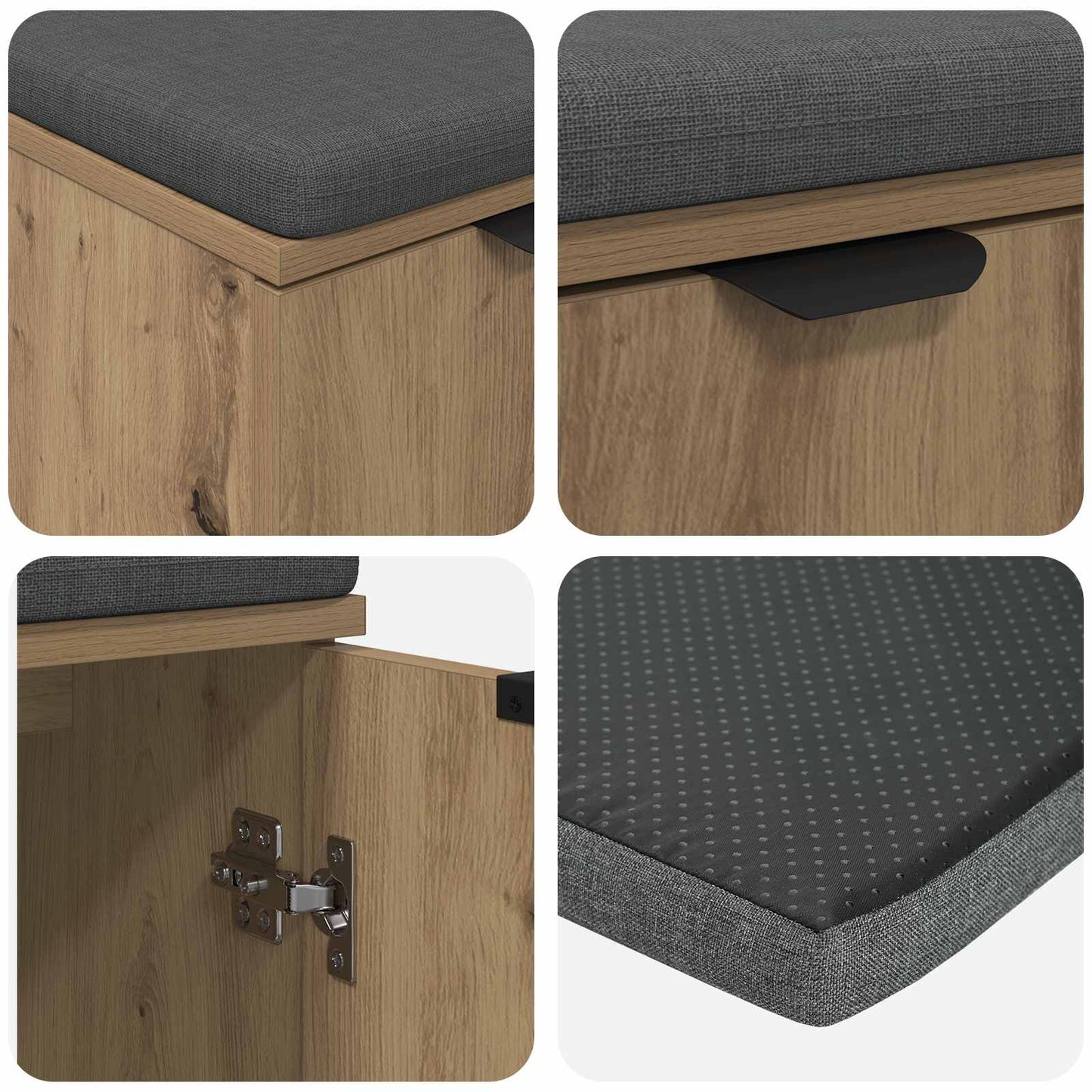 Skobænk med hynde Artisan-eg 60 x 38 x 46 cm Konstrueret træ