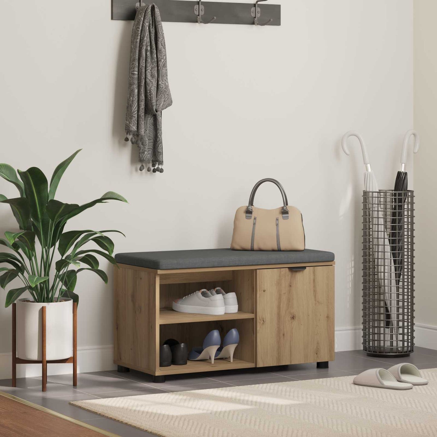 Skobænk med hynde Artisan-eg 80 x 38 x 46 cm Konstrueret træ