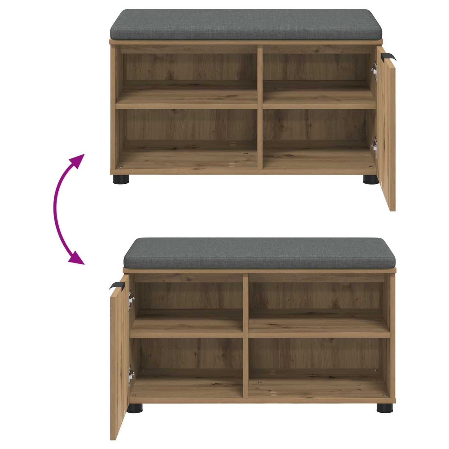 Skobænk med hynde Artisan-eg 80 x 38 x 46 cm Konstrueret træ