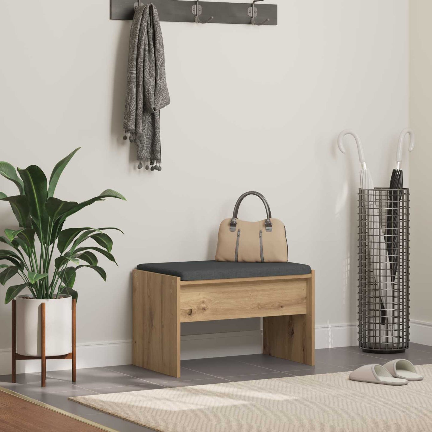 Skobænk med hynde Artisan-eg 63 x 38 x 40 cm Konstrueret træ