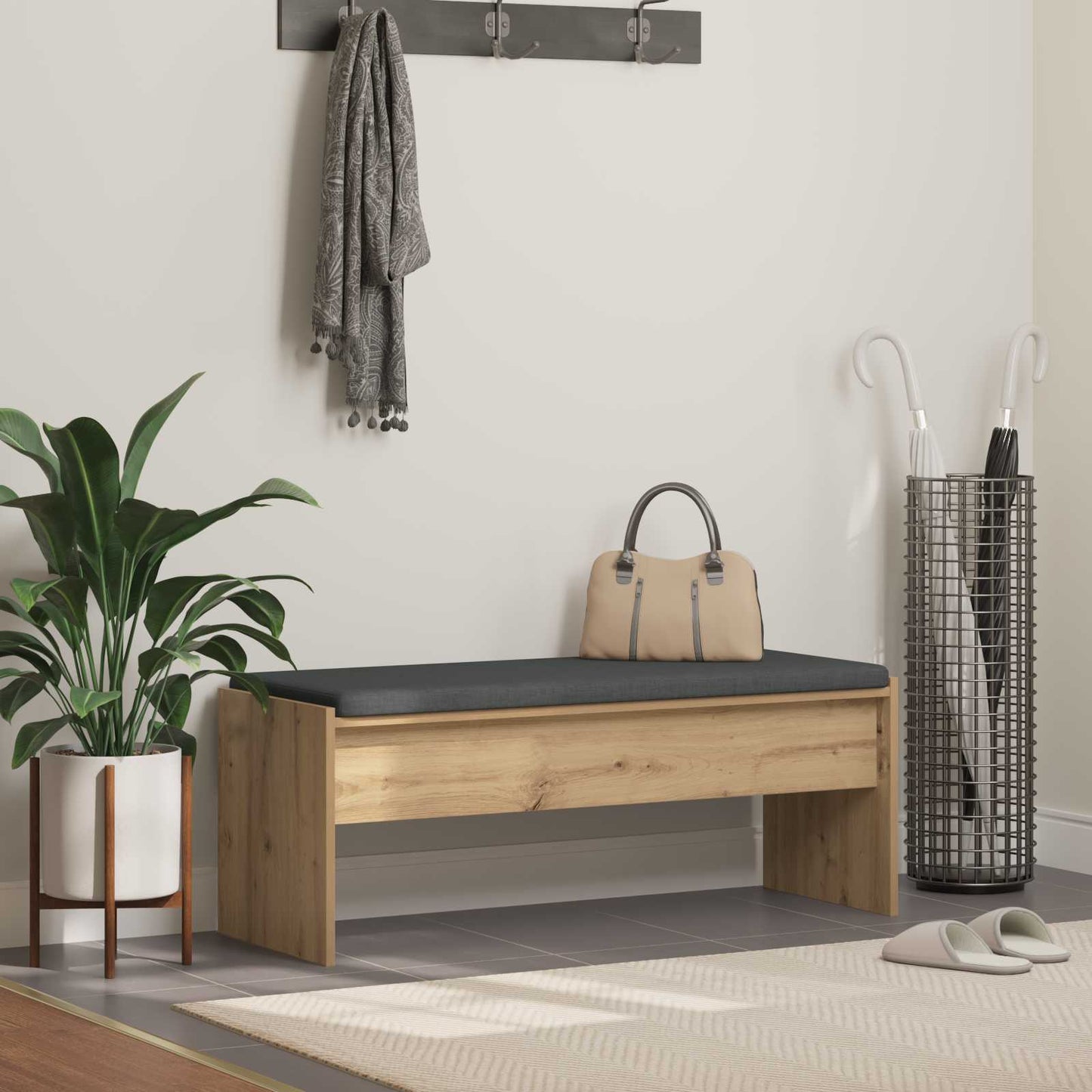 Skobænk med hynde Artisan-eg 103 x 38 x 40 cm Konstrueret træ