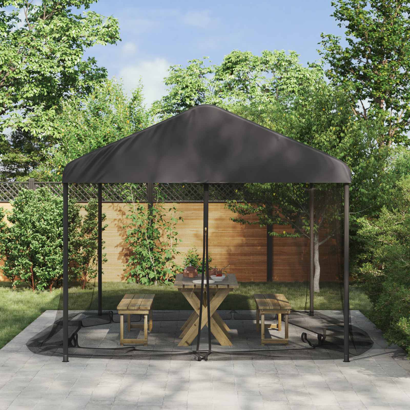Myggenet til pavillon 220 mesh Sort 3,6 x 3,6 x 2 m Polyester billede