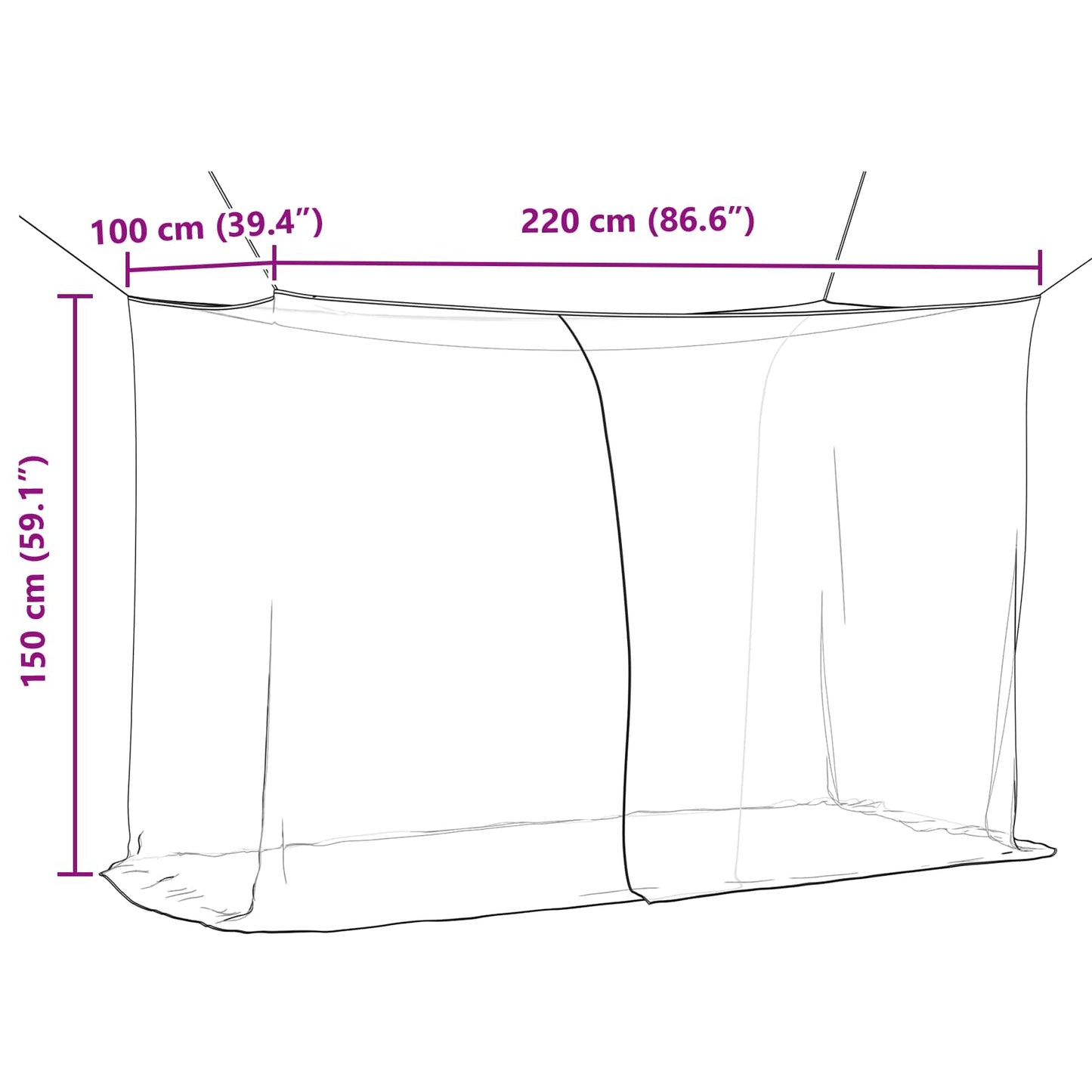 Myggenet til seng 156 mesh 3 pcs Hvid Polyester