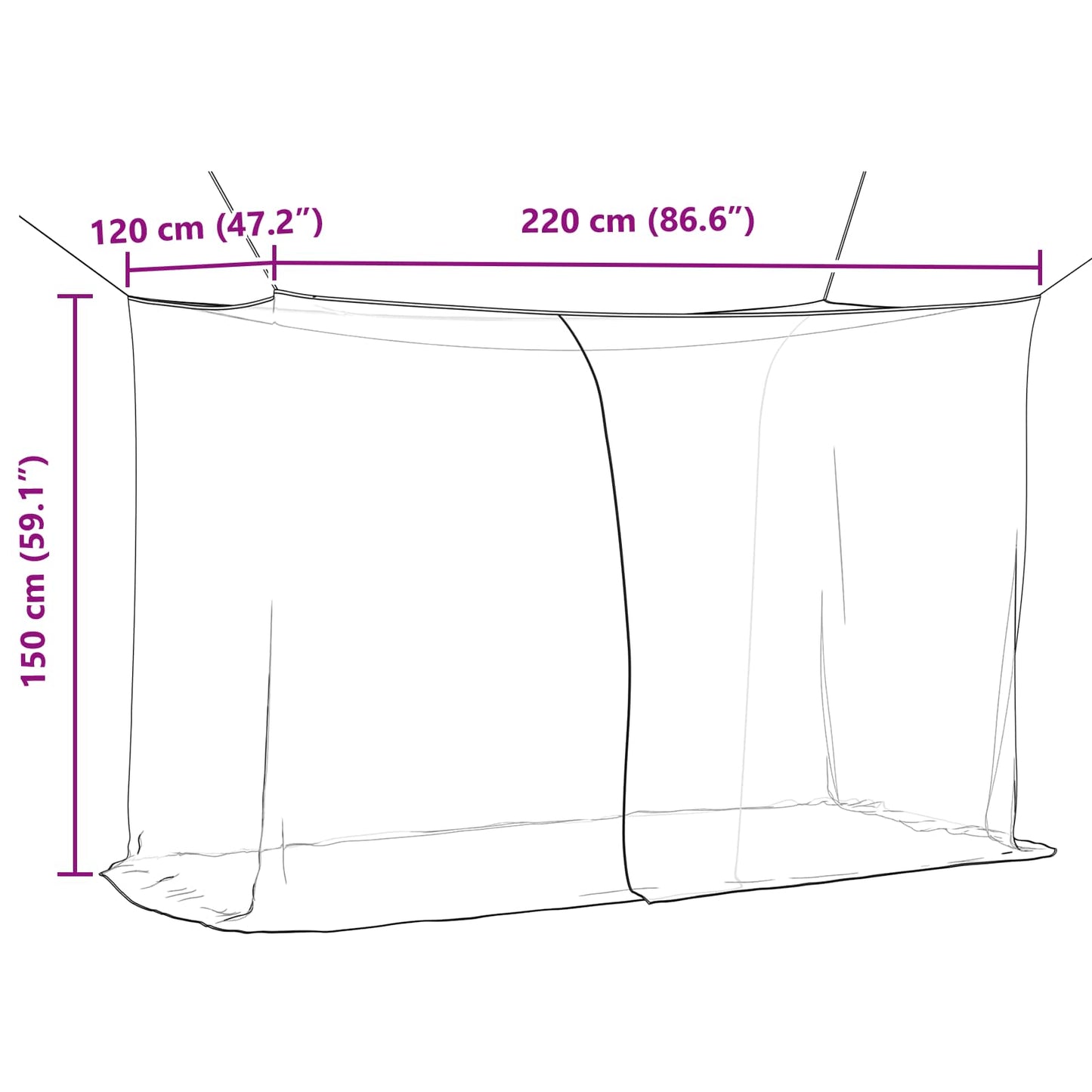Myggenet til seng 156 mesh Sort 220 x 120 x 150 cm Polyester