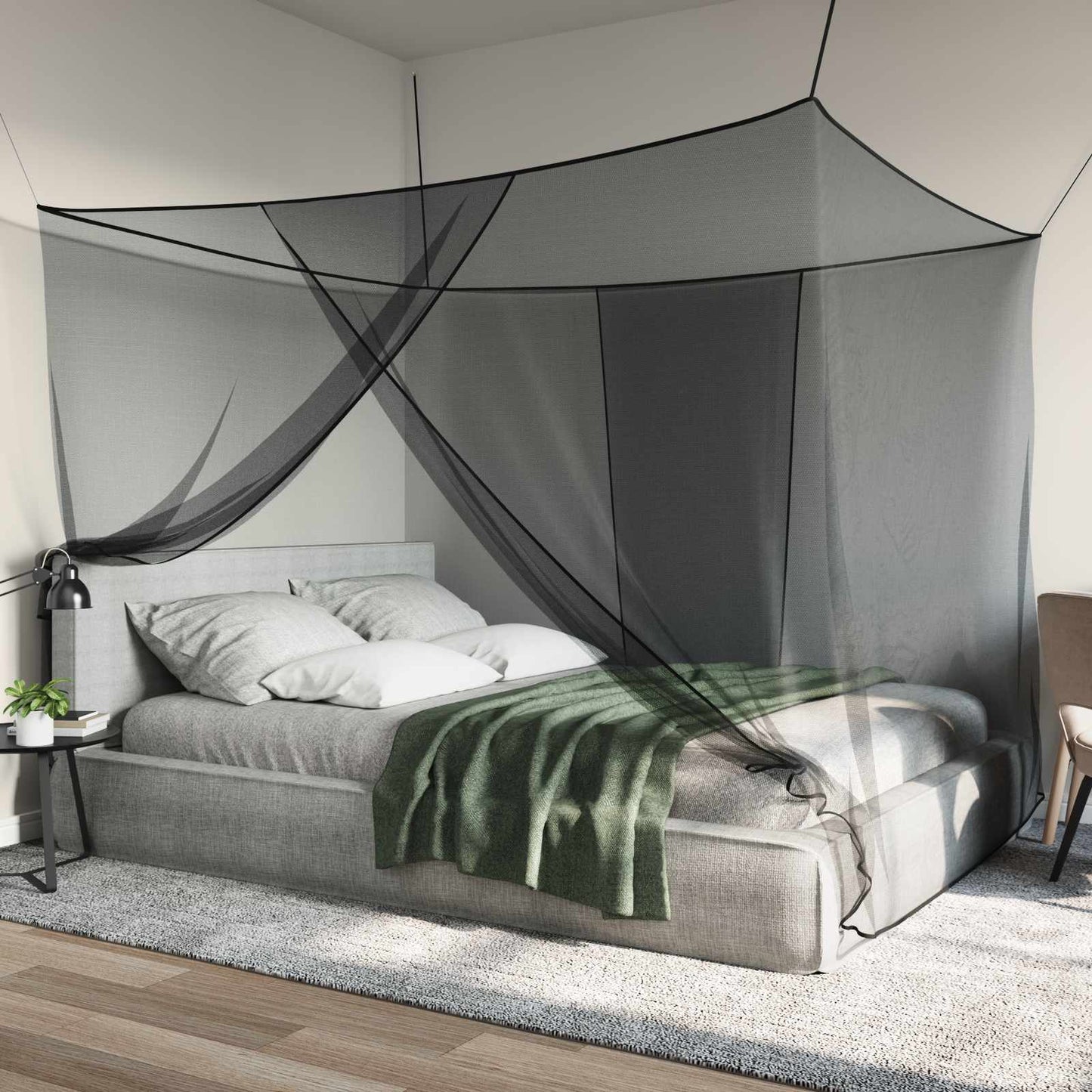Myggenet til seng 156 mesh Sort 220 x 150 x 180 cm Polyester