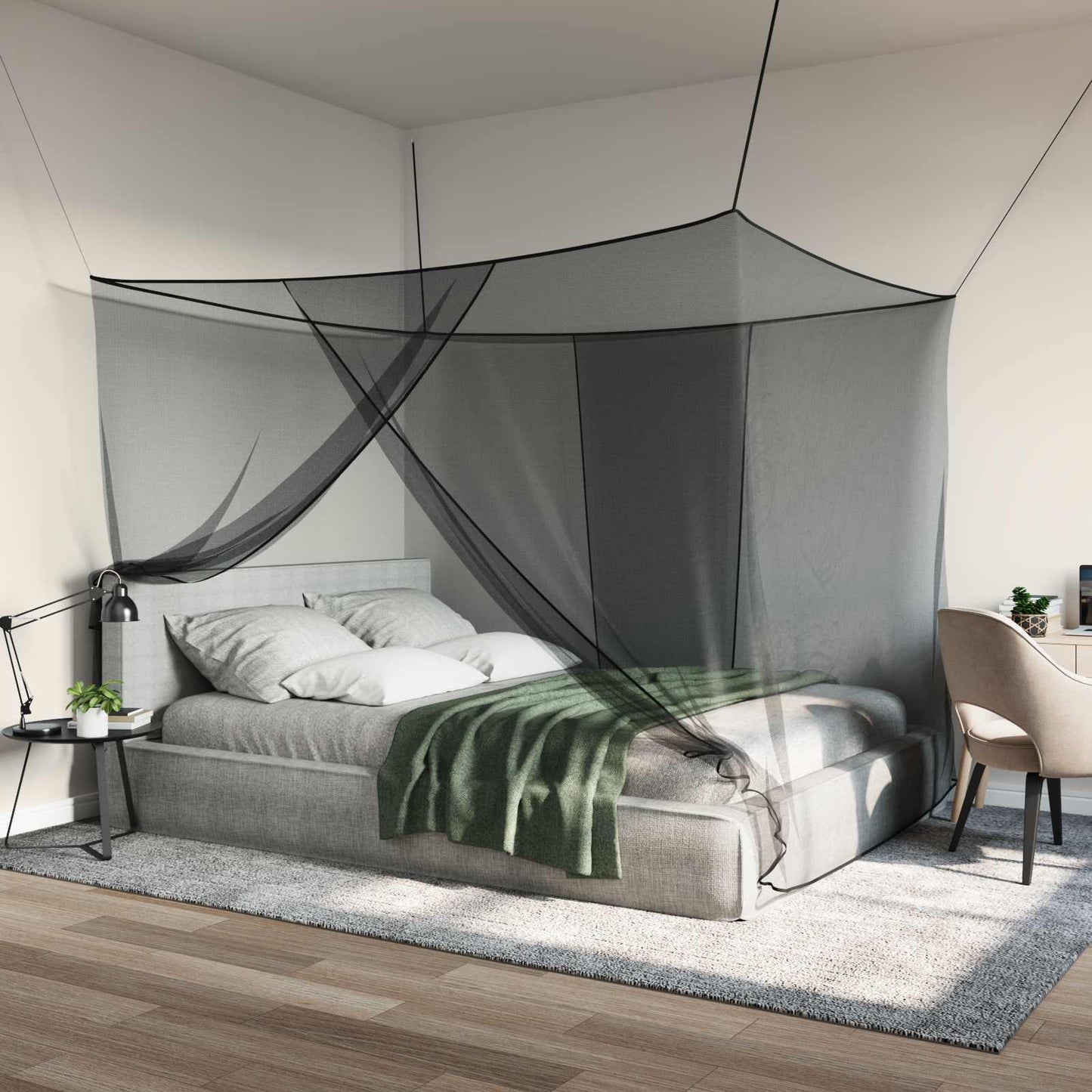 Myggenet til seng 156 mesh Sort 220 x 150 x 180 cm Polyester