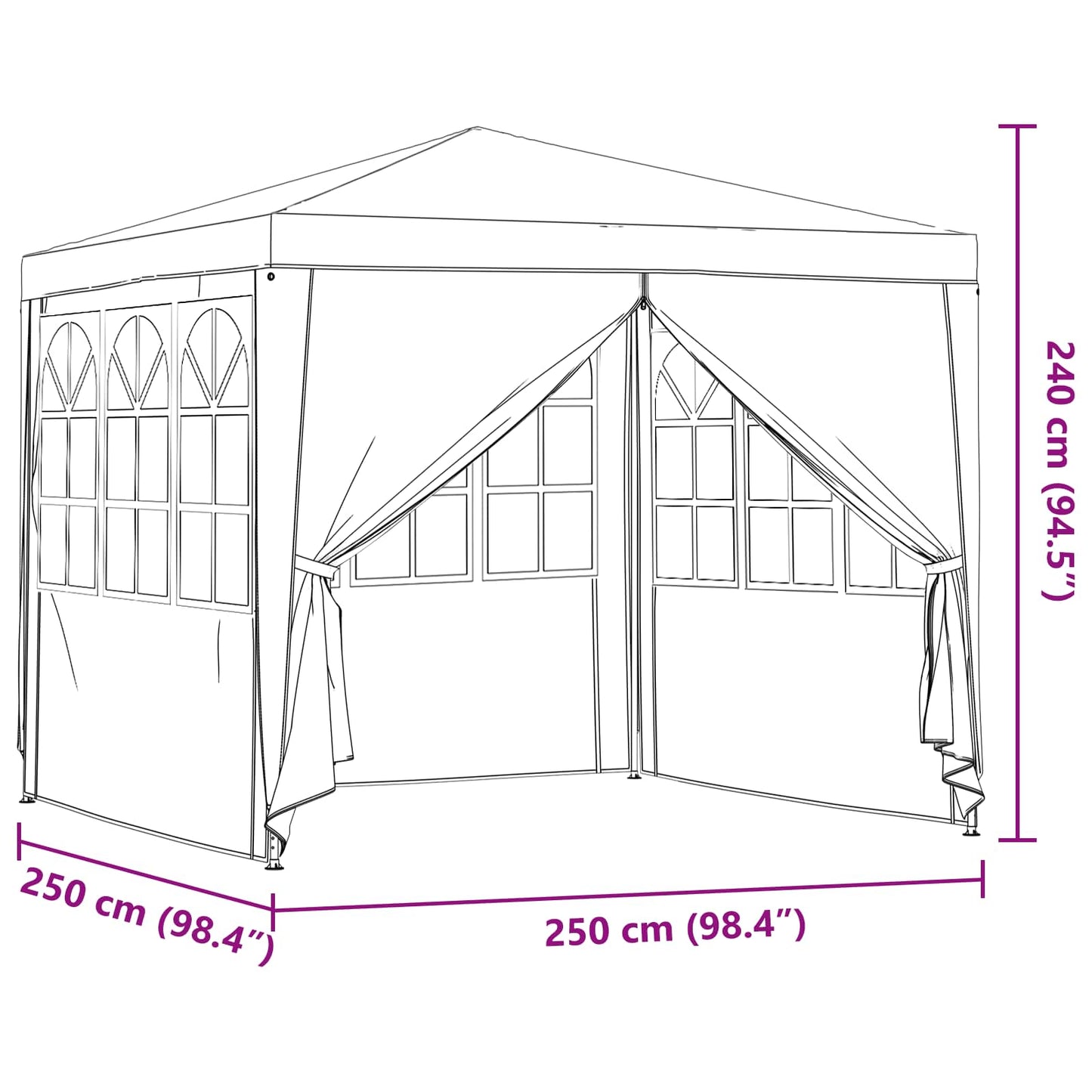 Party Tent 250 x 250 x 240 cm Lysegrå PE og stål