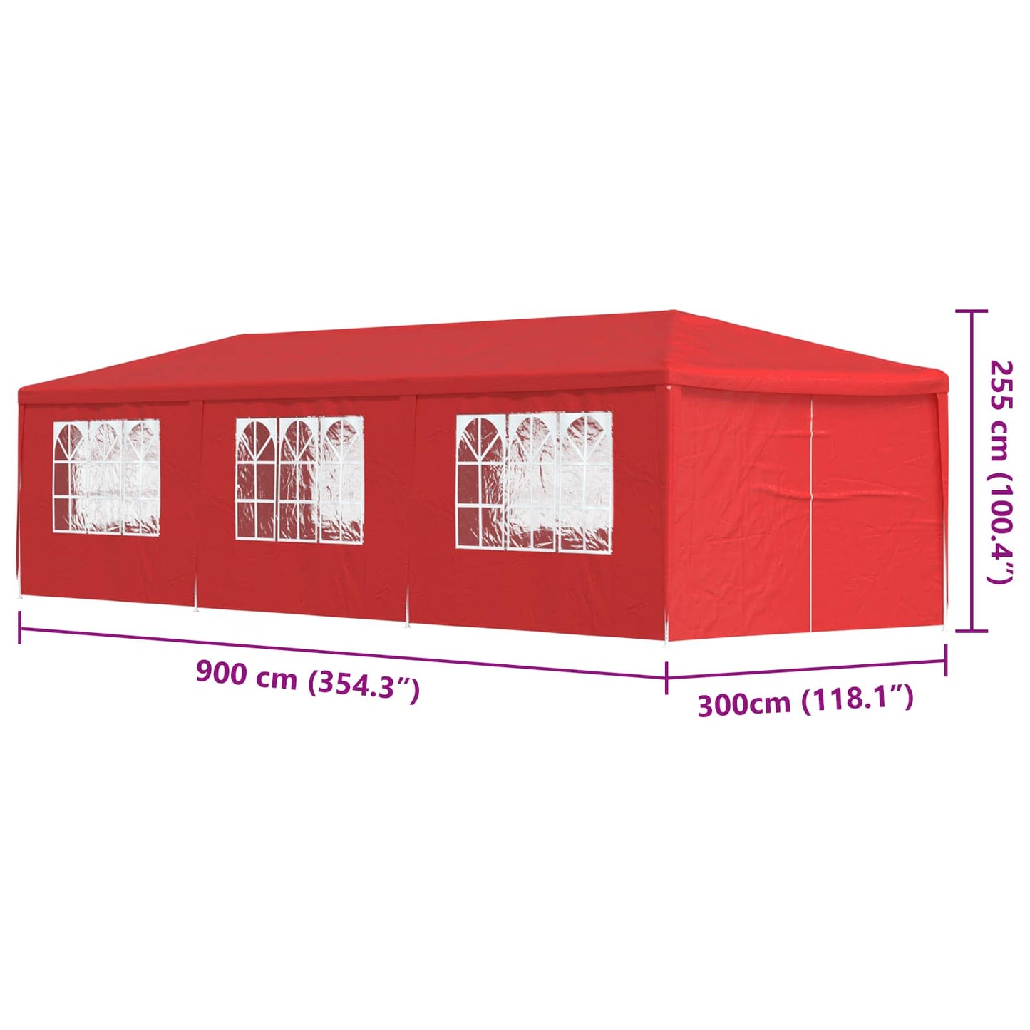 Party Tent 900 x 300 x 255 cm Rød PE og stål