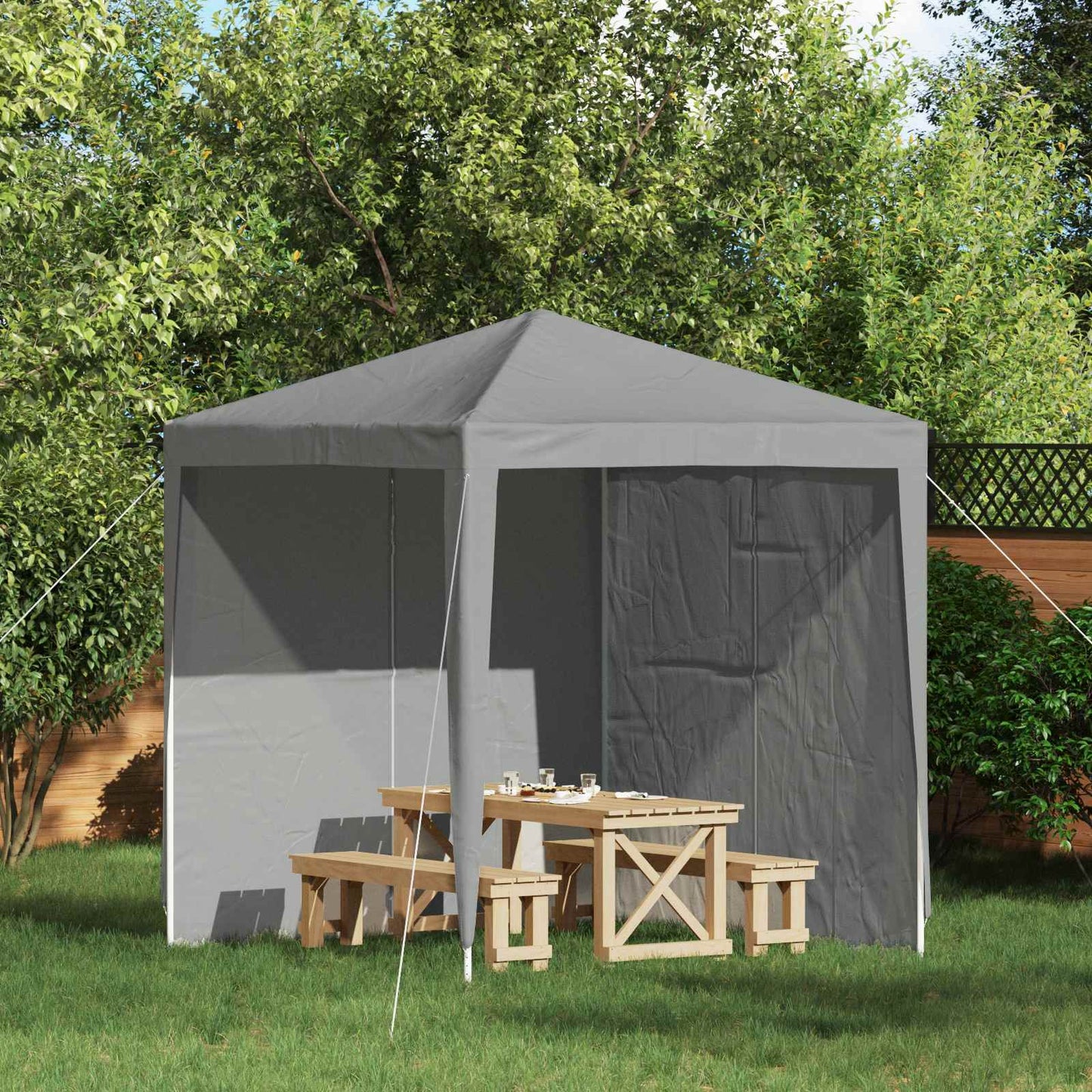 Festasidevæg 2 pcs Lysegrå 200 x 195 cm PE og stål