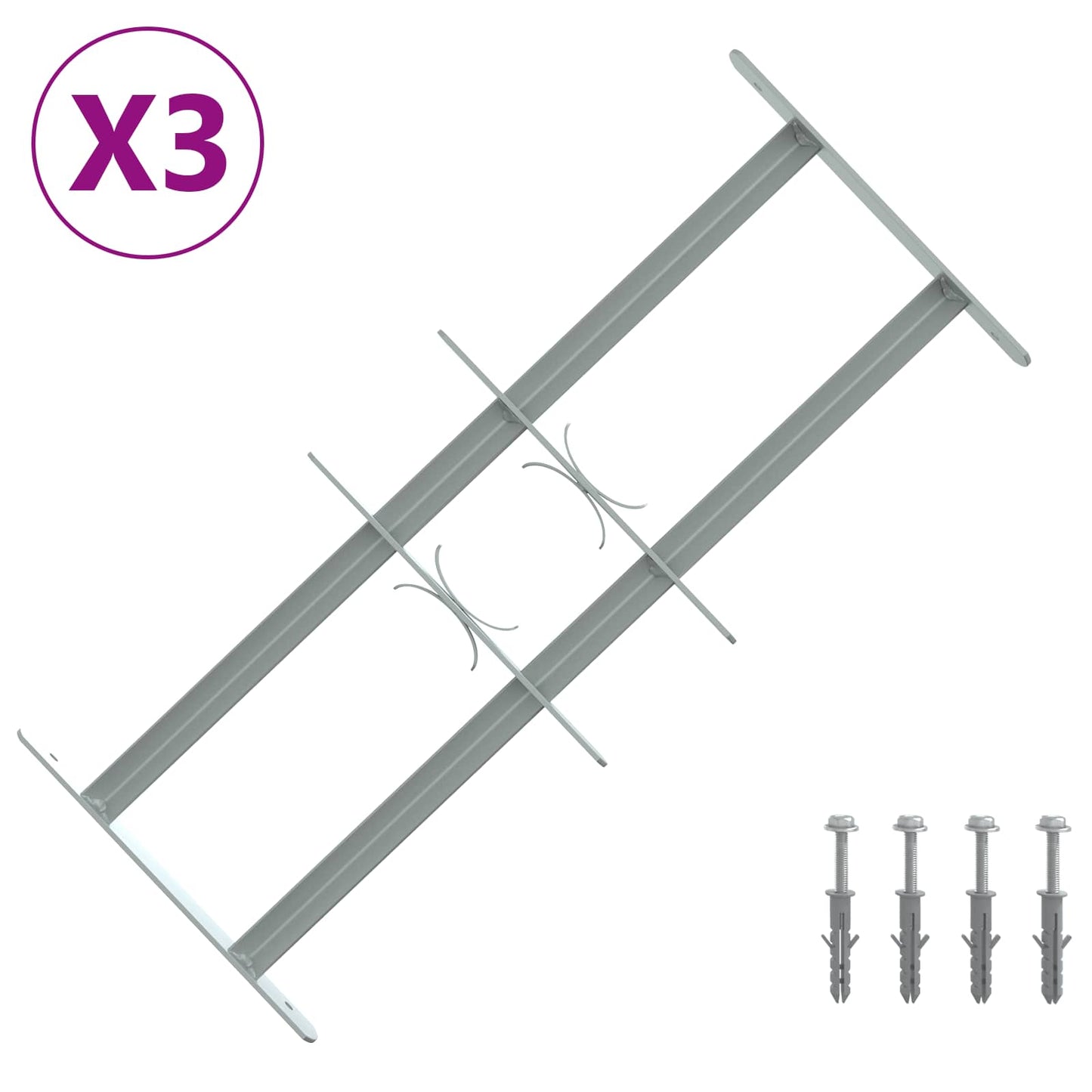 Sikkerhedsgitter til vinduer med 2 tværstænger 3 pcs 430-740 mm