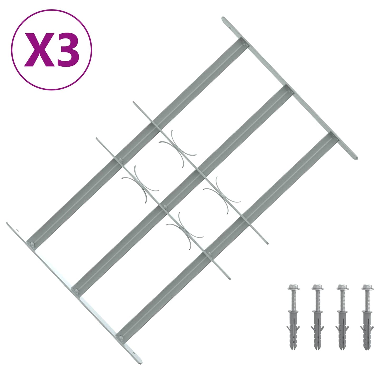 Sikkerhedsrist til vinduer med 3 tværstænger 3 pcs 430-740 mm