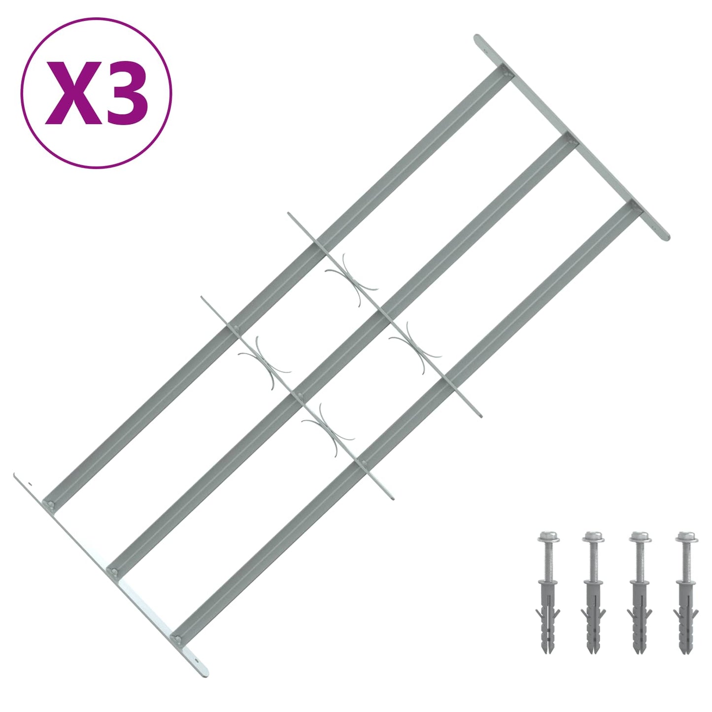 Sikkerhedsrist til vinduer med 3 tværstænger 3 pcs 630-1140 mm