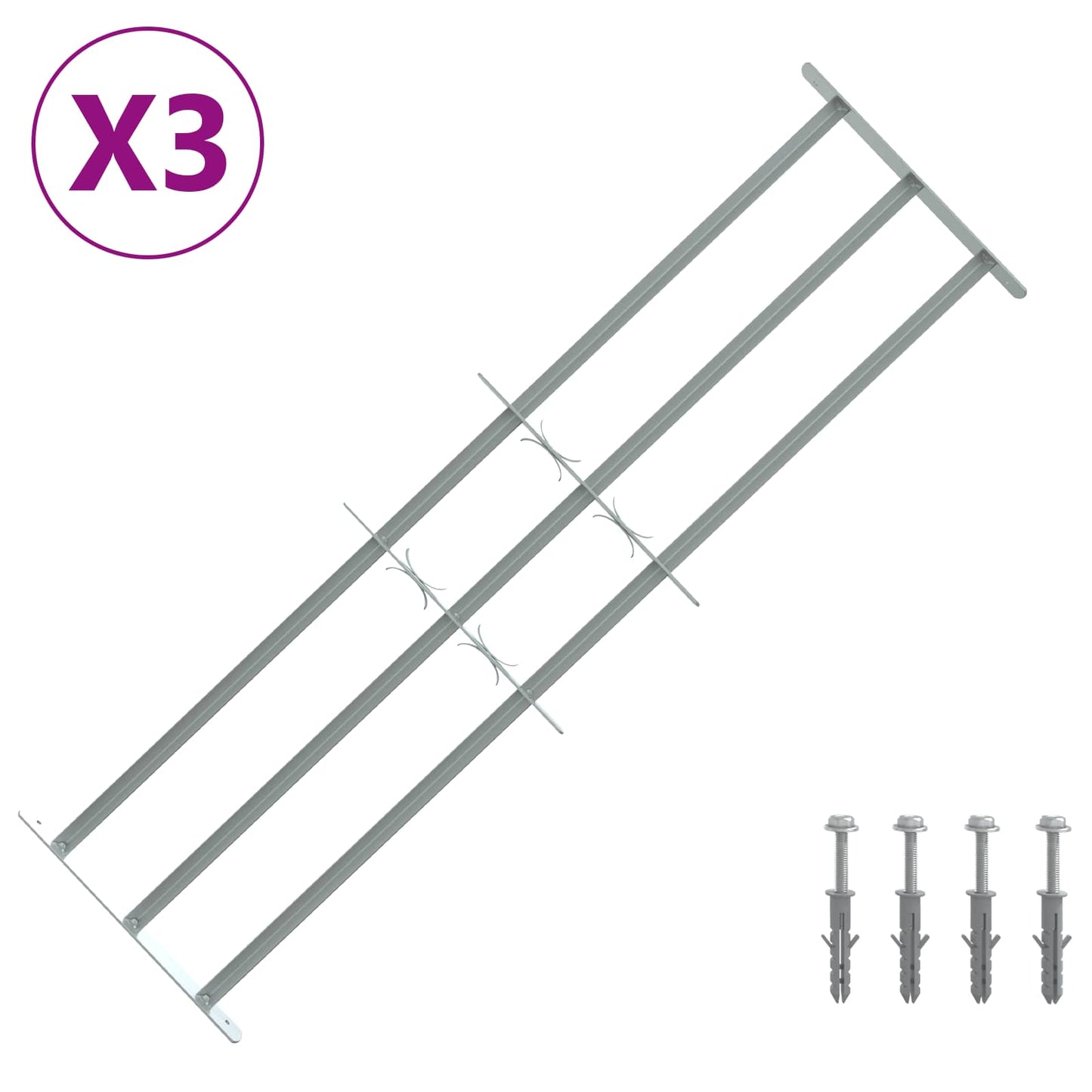 Sikkerhedsrist til vinduer med 3 tværstænger 3 pcs 930-1740 mm
