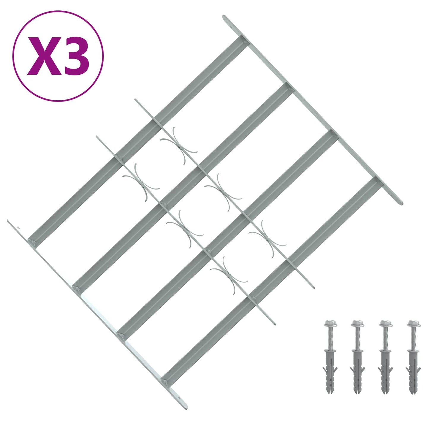 Sikkerhedsgitter til vinduer med 4 tværstænger 3 pcs 430-740 mm