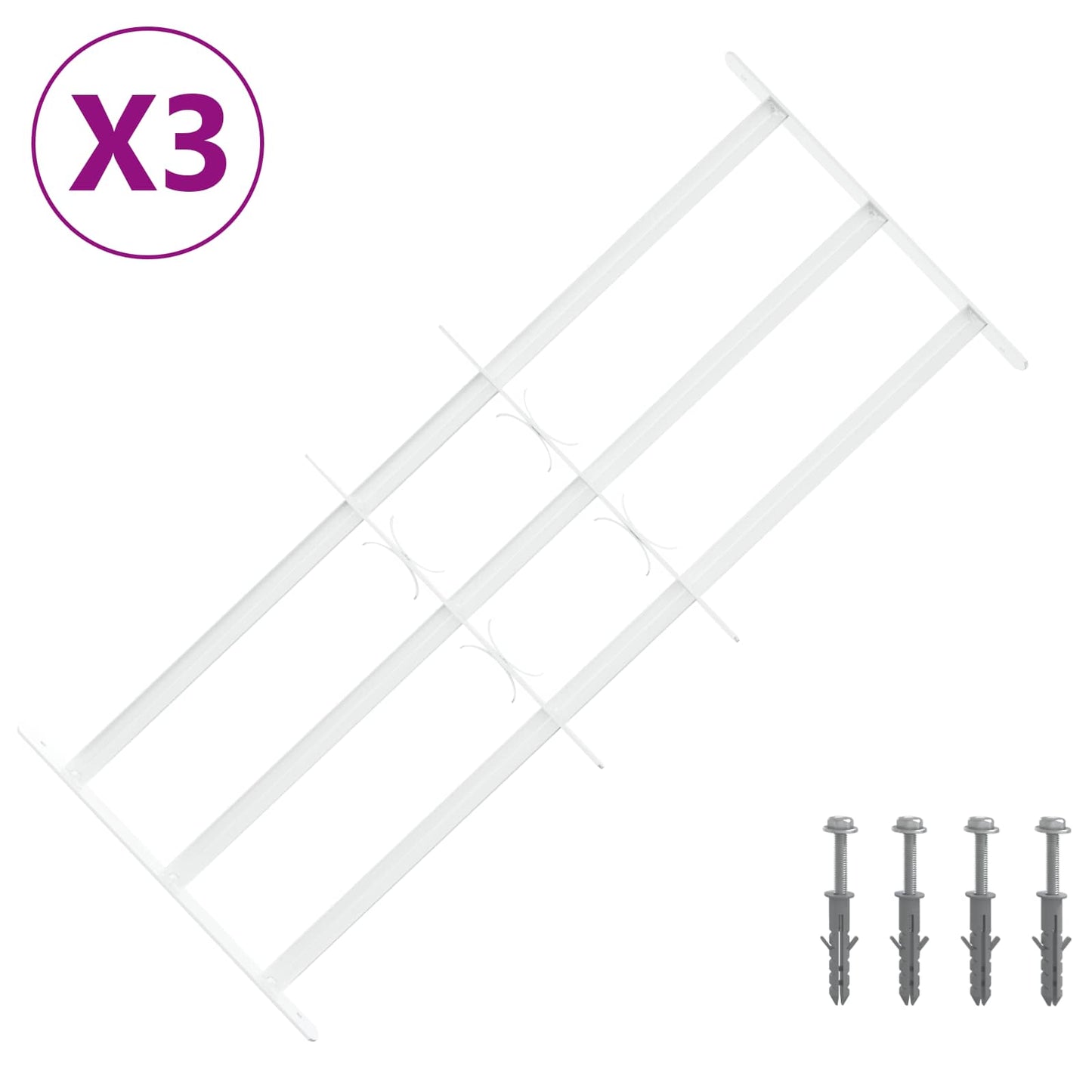 Sikkerhedsrist til vinduer med 3 tværstænger 3 pcs 63-114 cm