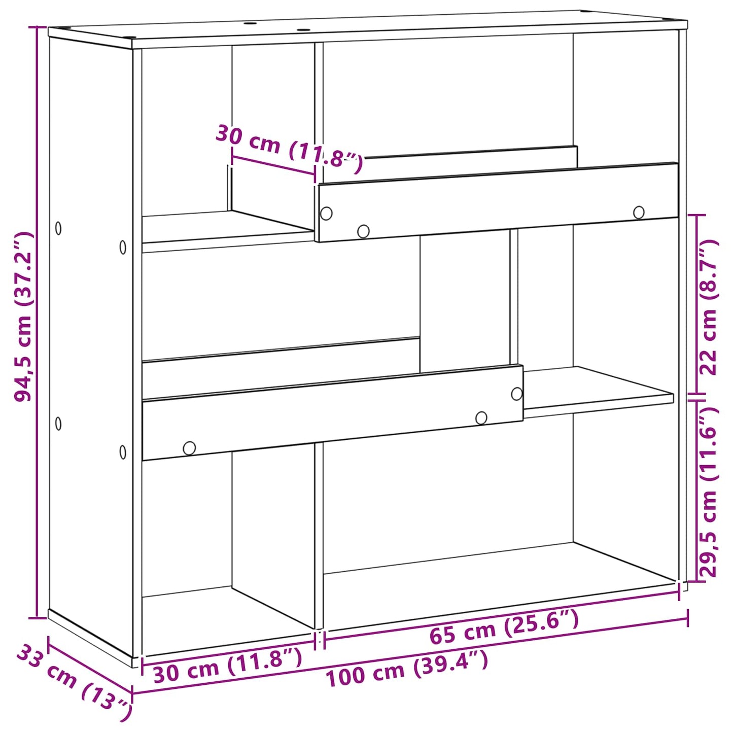 Boghylde Sort eg 100 x 33 x 94,5 cm Konstrueret træ