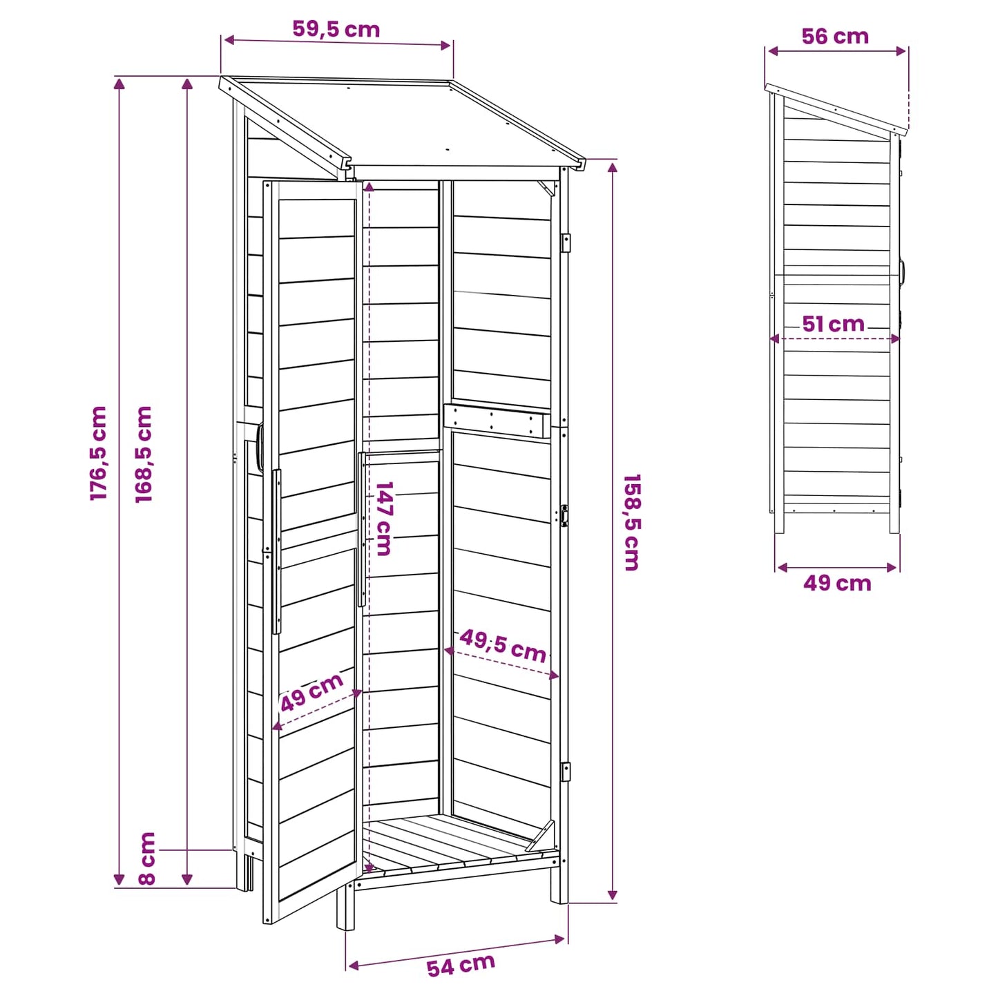 Have Skur med tag Brun 59,5 x 56 x 176,5 cm Massivt Fyrretræ