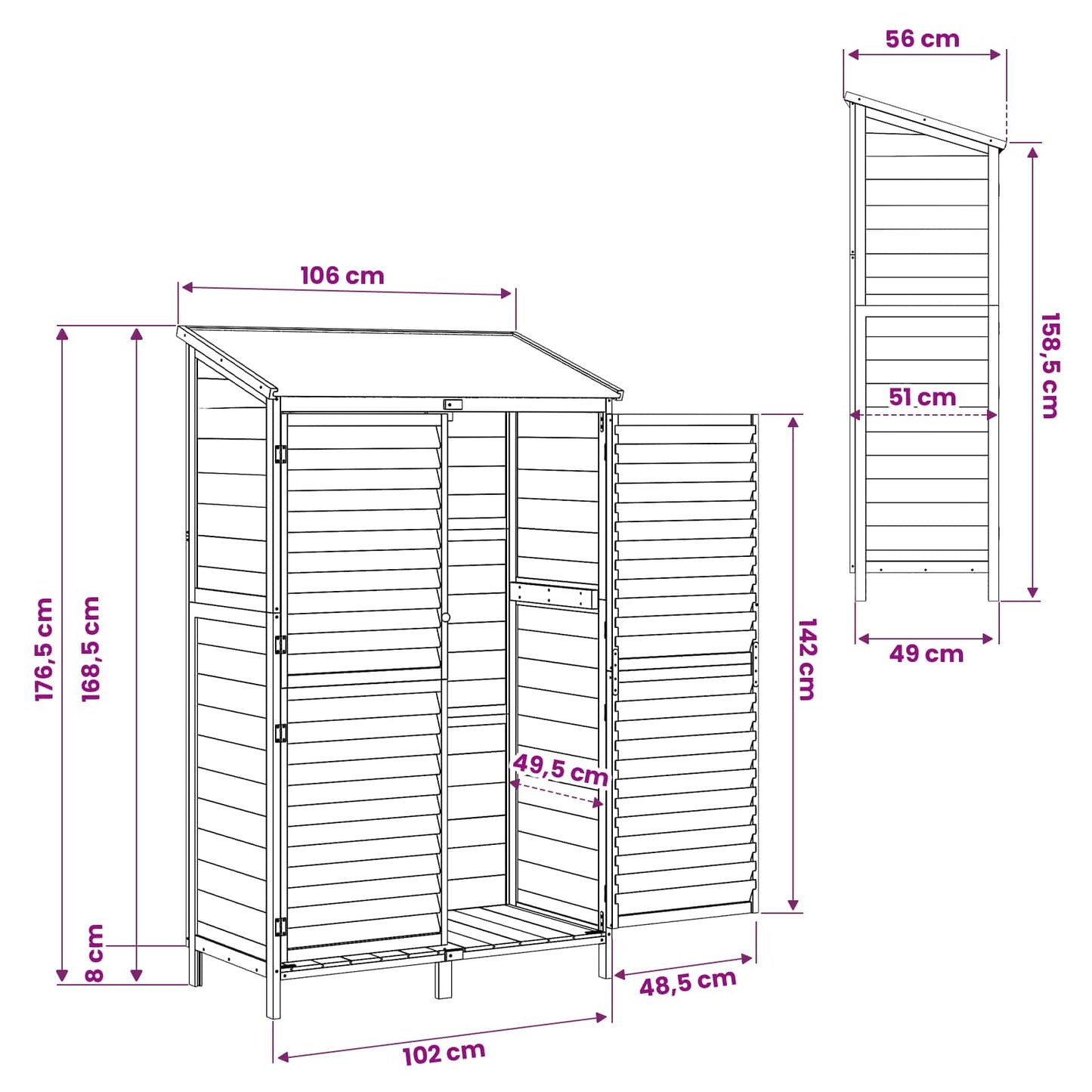 Have Skur med tag Hvid 106 x 56 x 176,5 cm Massivt Fyrretræ