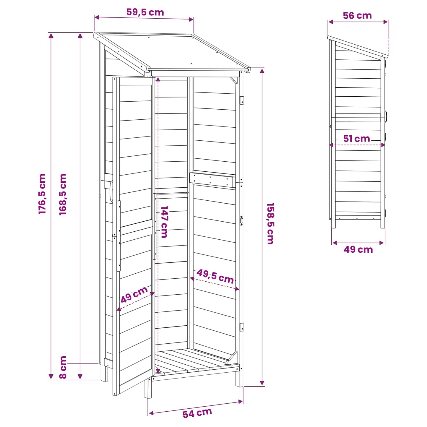 Have Skur med tag Hvid 59,5 x 56 x 176,5 cm Massivt Fyrretræ