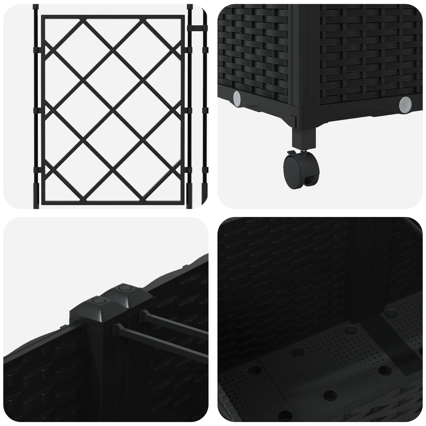 Haveplantekasse med espalier og hjul 2 stk. Sort PP