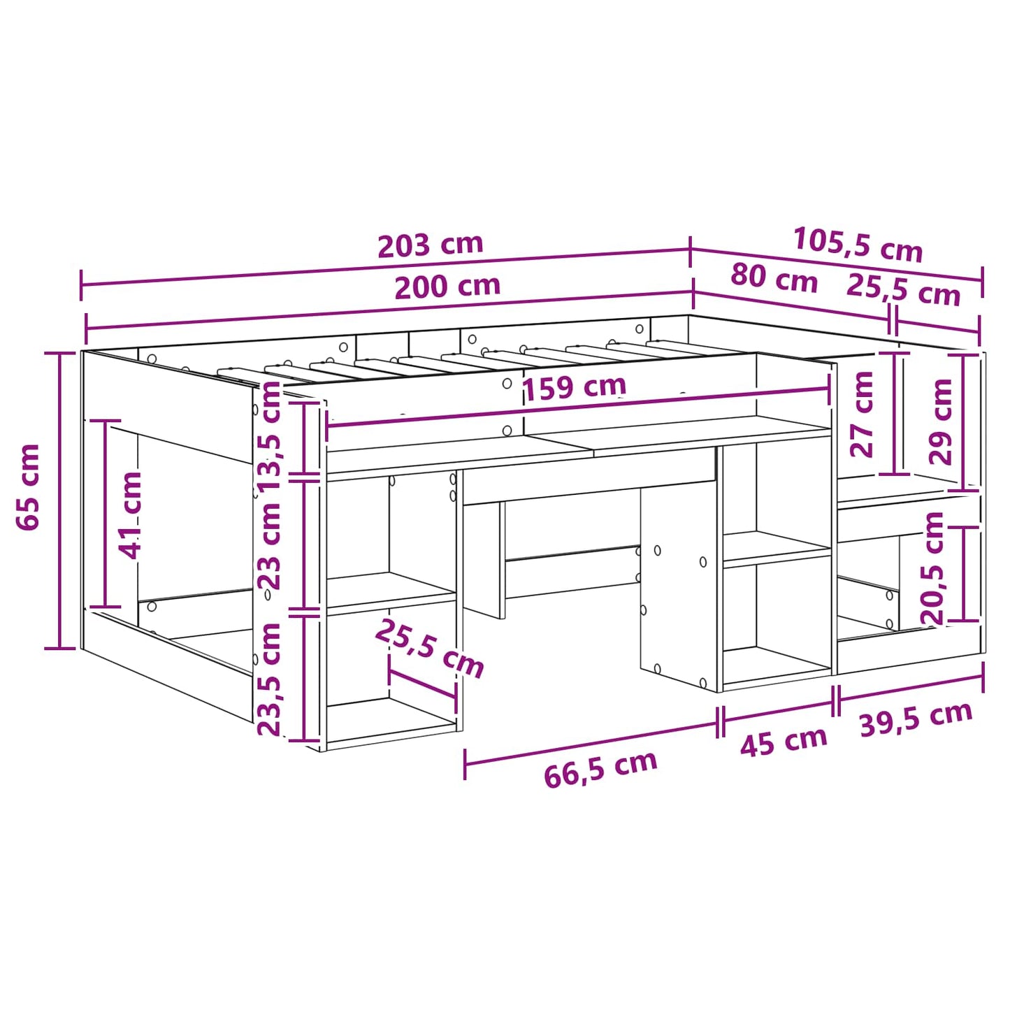 Børneseng med opbevaring Røget eg 80 x 200 cm Konstrueret træ