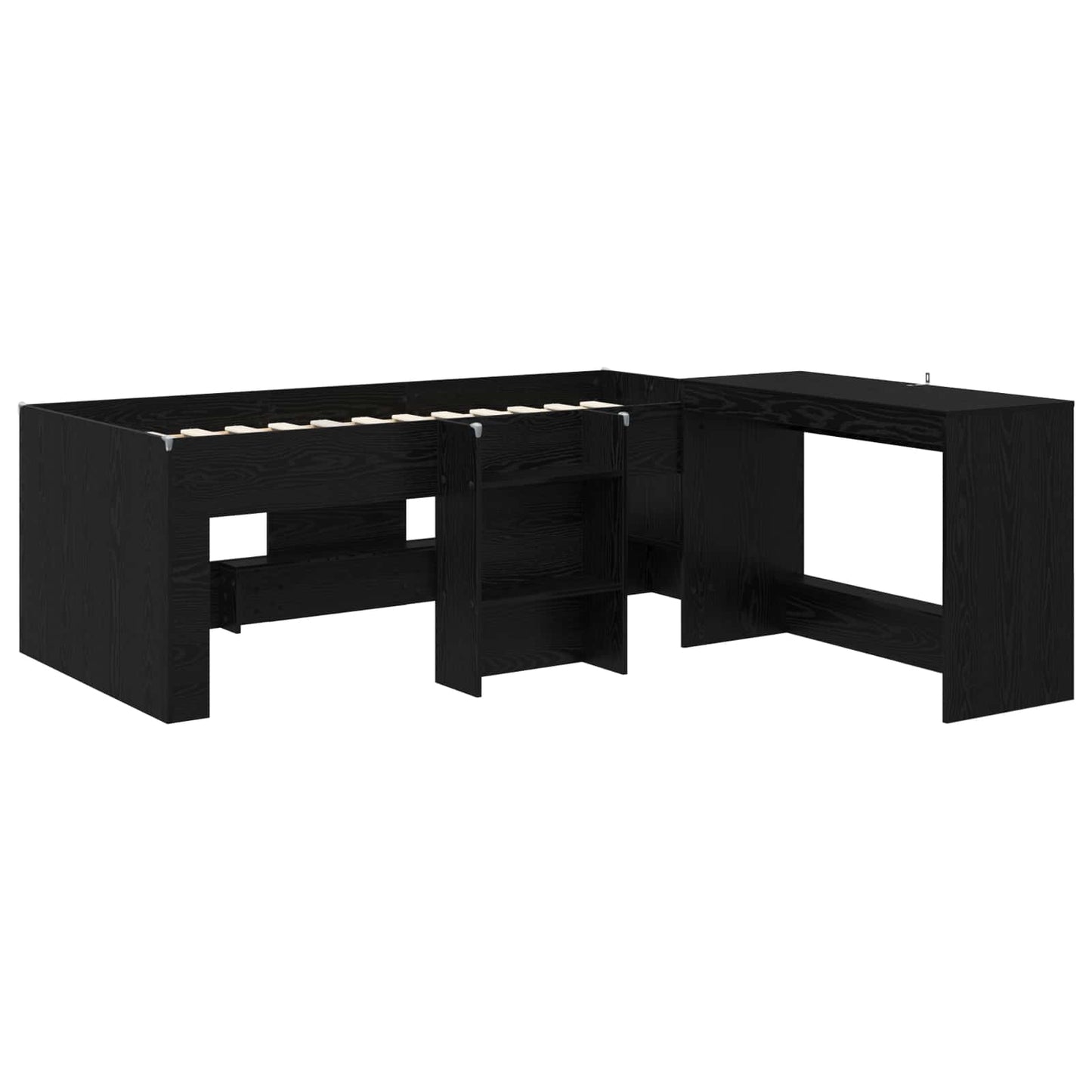 Børneseng med skrivebord Sort eg 80 x 200 cm Konstrueret træ