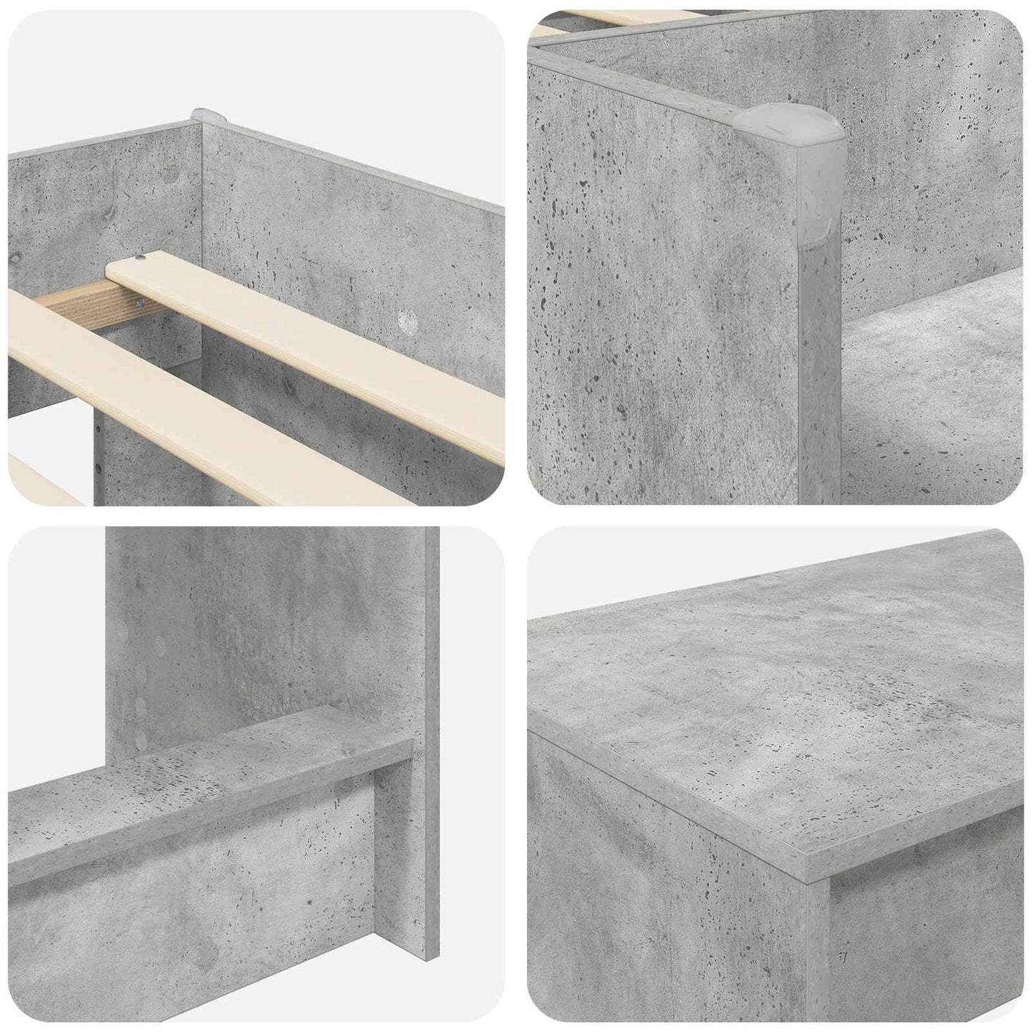 Sengestel med Skrivebord 2 stk. Betongrå Konstrueret træ