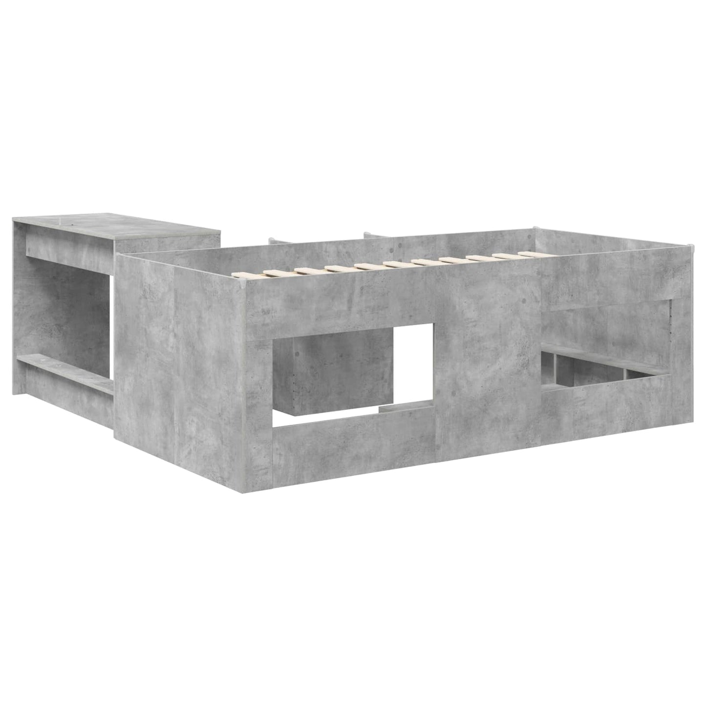 Børneseng med skrivebord 2 stk. Betongrå Konstrueret træ