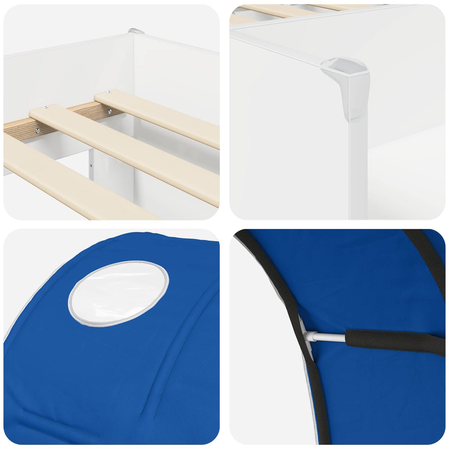 Seng med Tunnel 4 pcs Hvid og blå Konstrueret træ