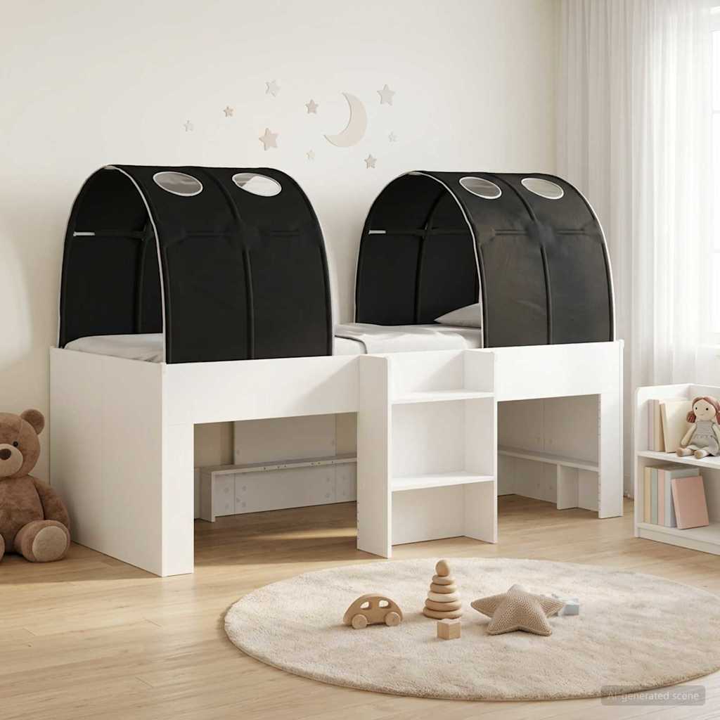 Seng med Tunnel 4 pcs Hvid og sort Konstrueret træ