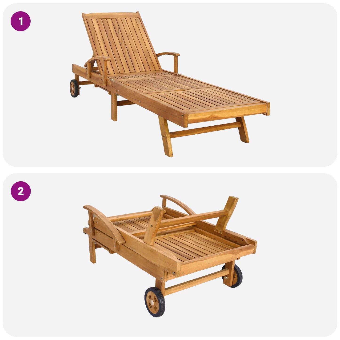 Solstol 1-person Brun Massiv Teaktræ