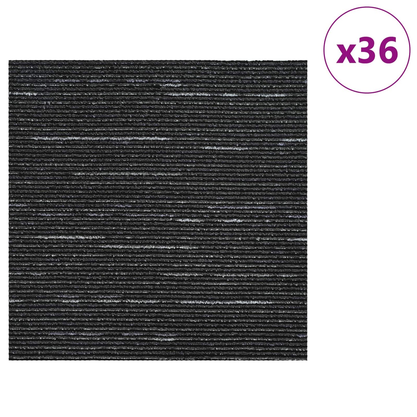 Tæppeflise Stribet Sort 50 x 50 cm 36 pcs PP og Bitumen