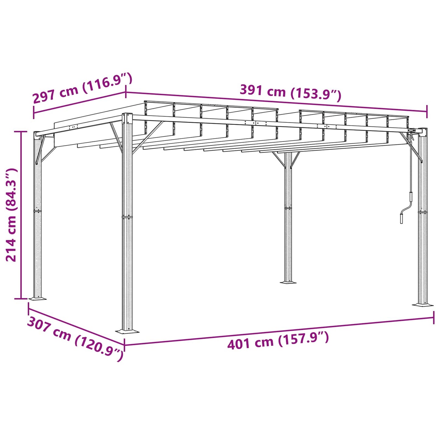 Pergola med louvret tag 3 x 4 x 2,14 m Grøn Stof og aluminium