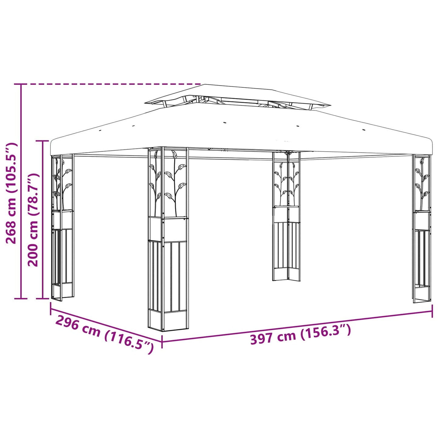 Pavillon 3,97 x 2,96 x 2,68 m Grøn Polyester og Stål