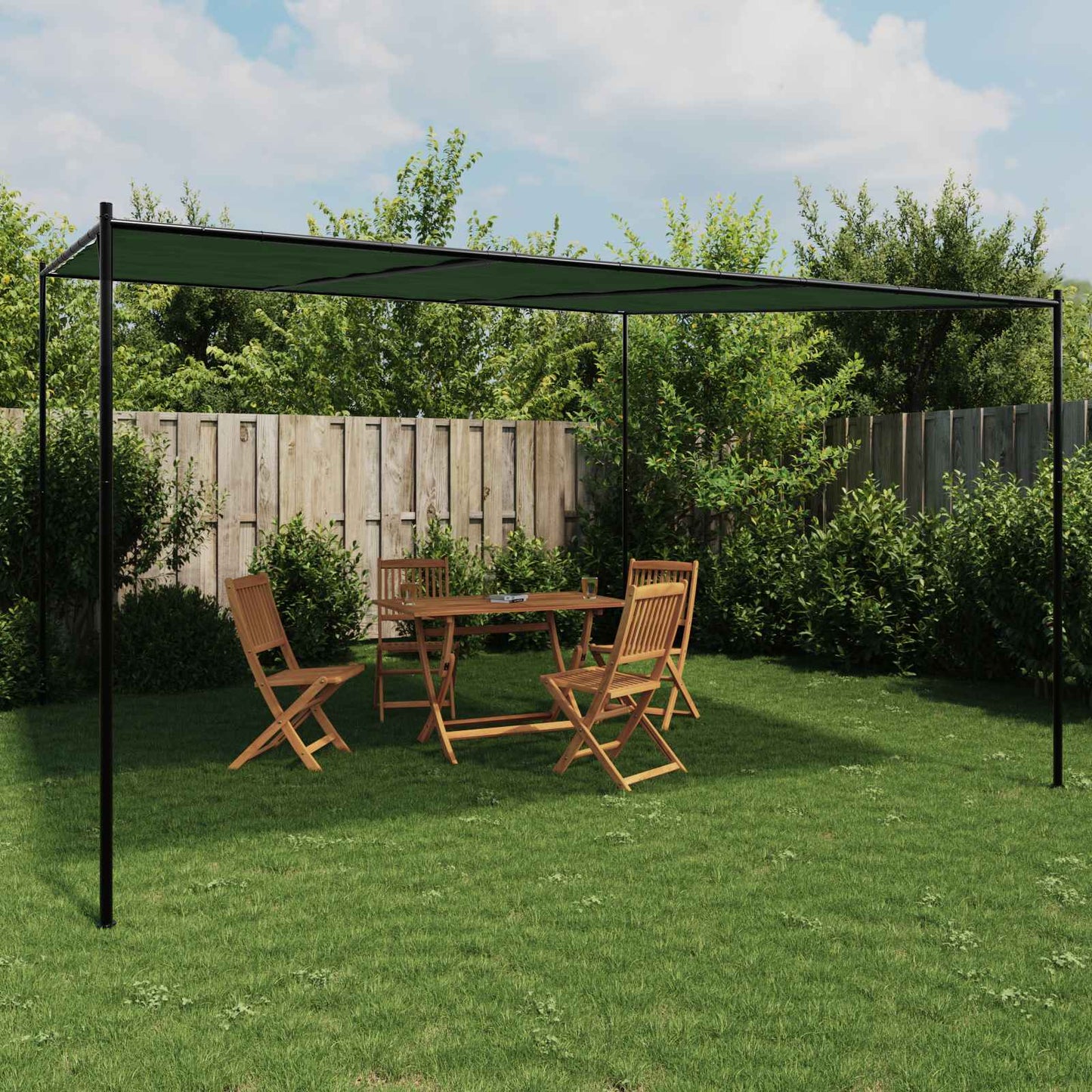 Pavillon 4 x 3,98 x 2,67 m Grøn Polyester og Stål