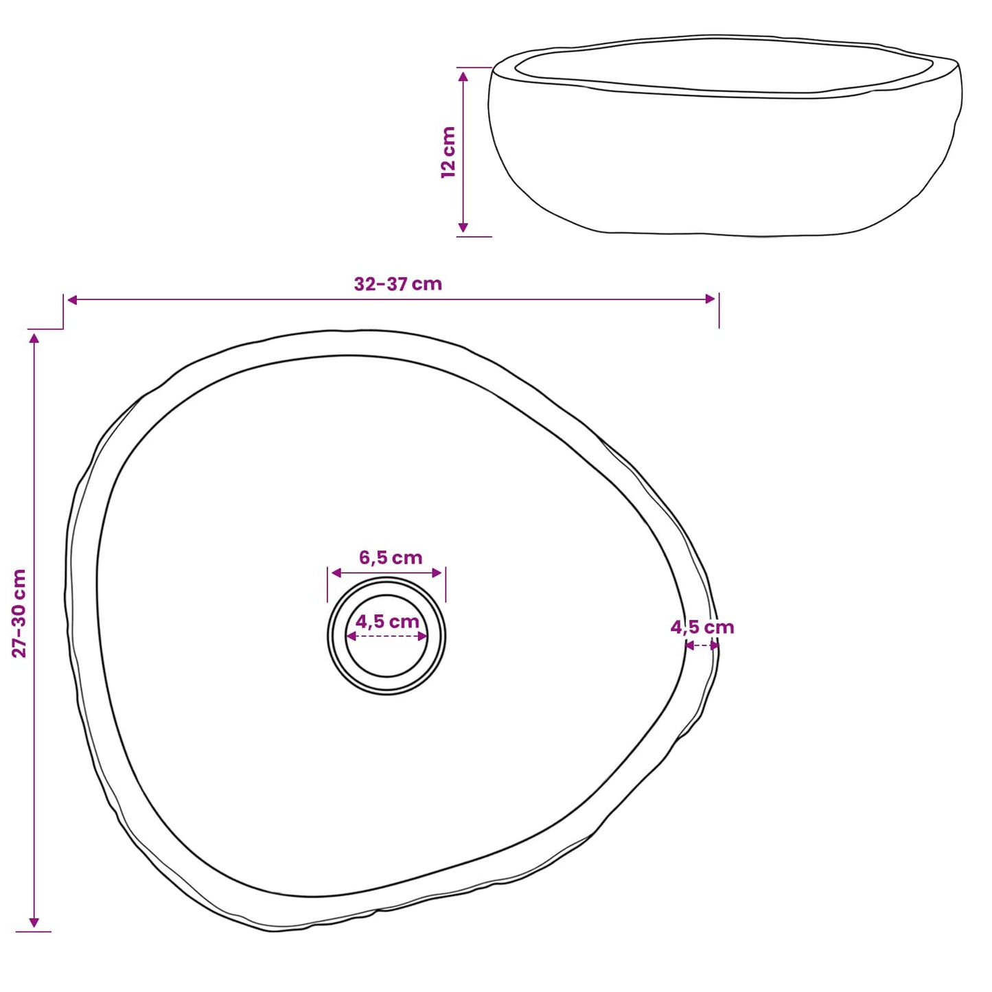 Vask Oval Grå (32-37) x (27-30) x 12 cm Flodsten