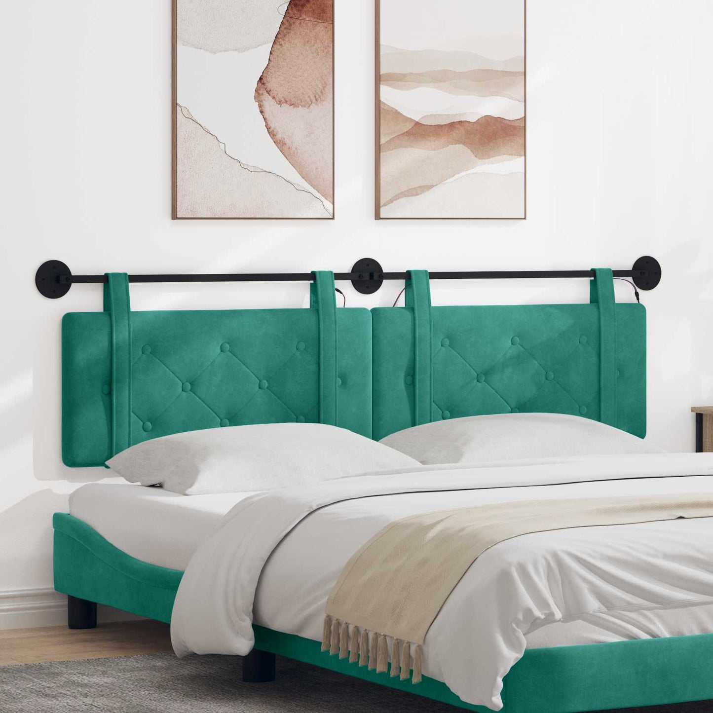 Hængende sengegavl Med LED-lys Turkis Fløjl