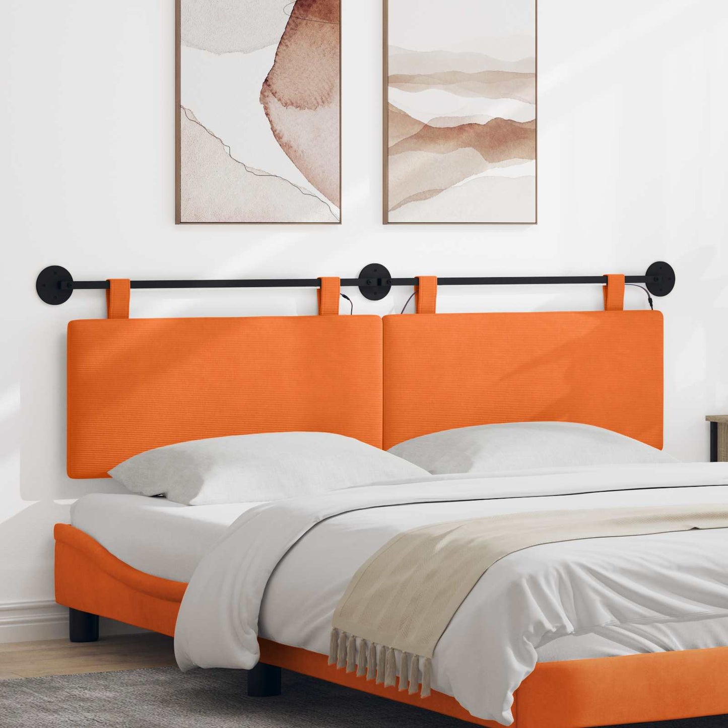 Hængende sengegavl Med LED-lys Orange Velourstof