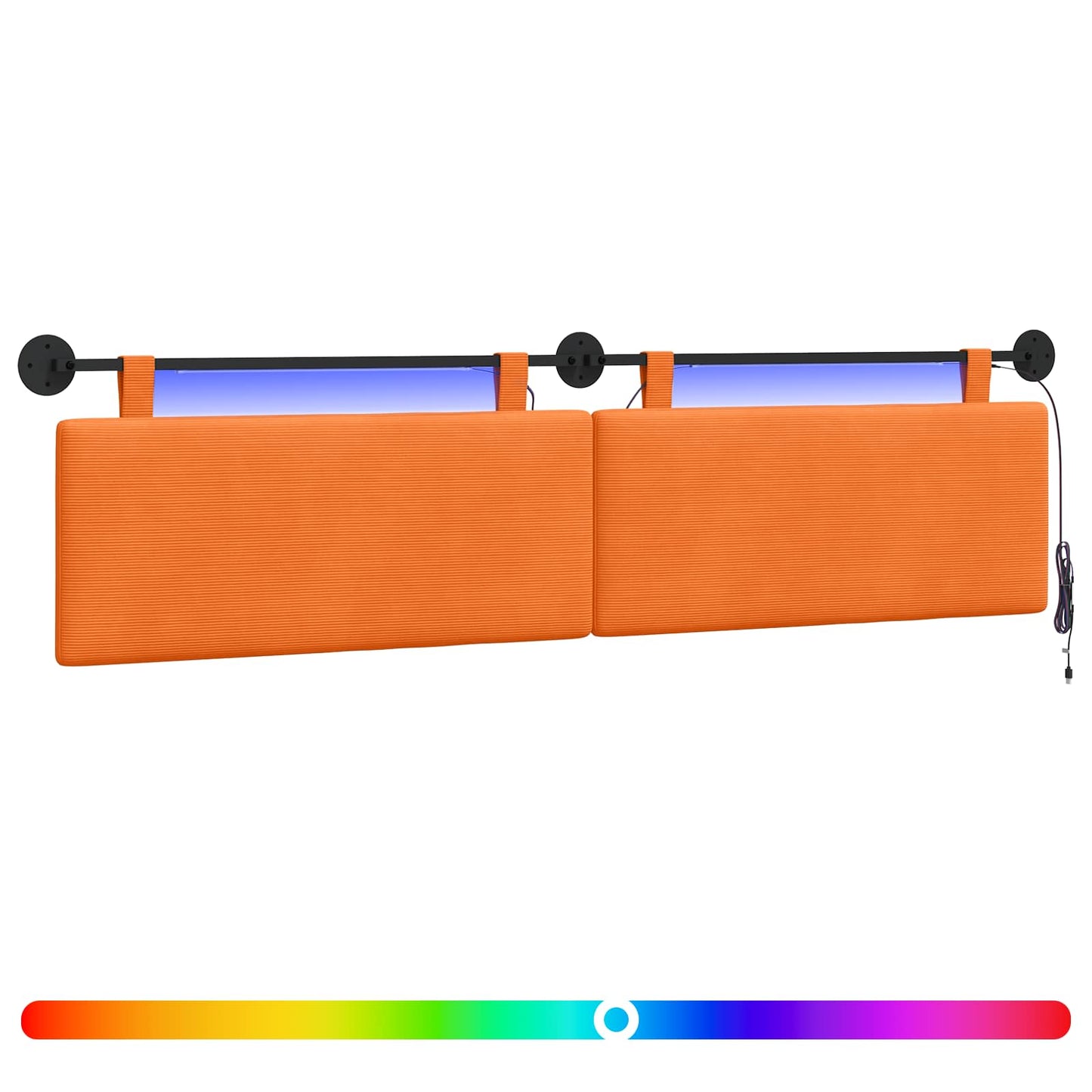 Hængende sengegavl Med LED-lys Orange Velourstof