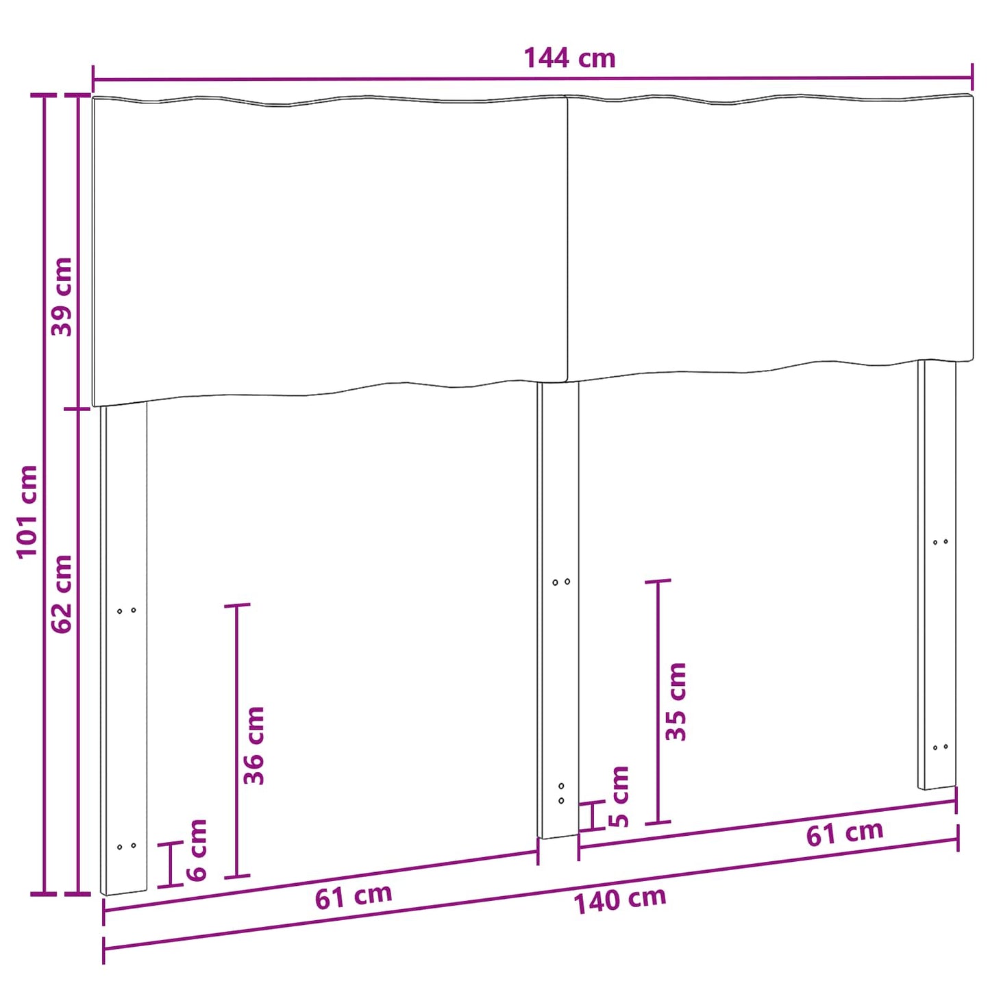 Sengegavl med naturkant ROSTOCK Hvid 140 cm Massivt Akacietræ
