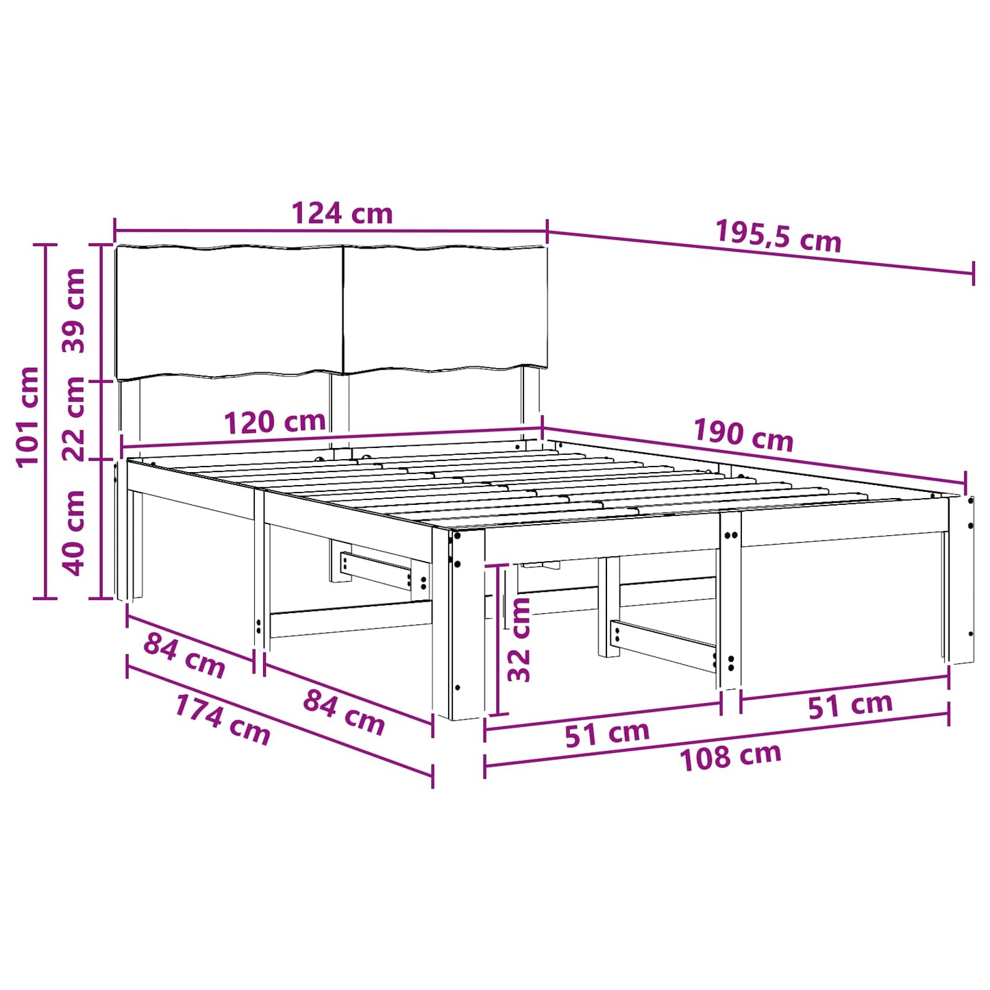 Dobbelt Sengestel med Hovedgærde ROSTOCK Hvid 120 x 190 cm