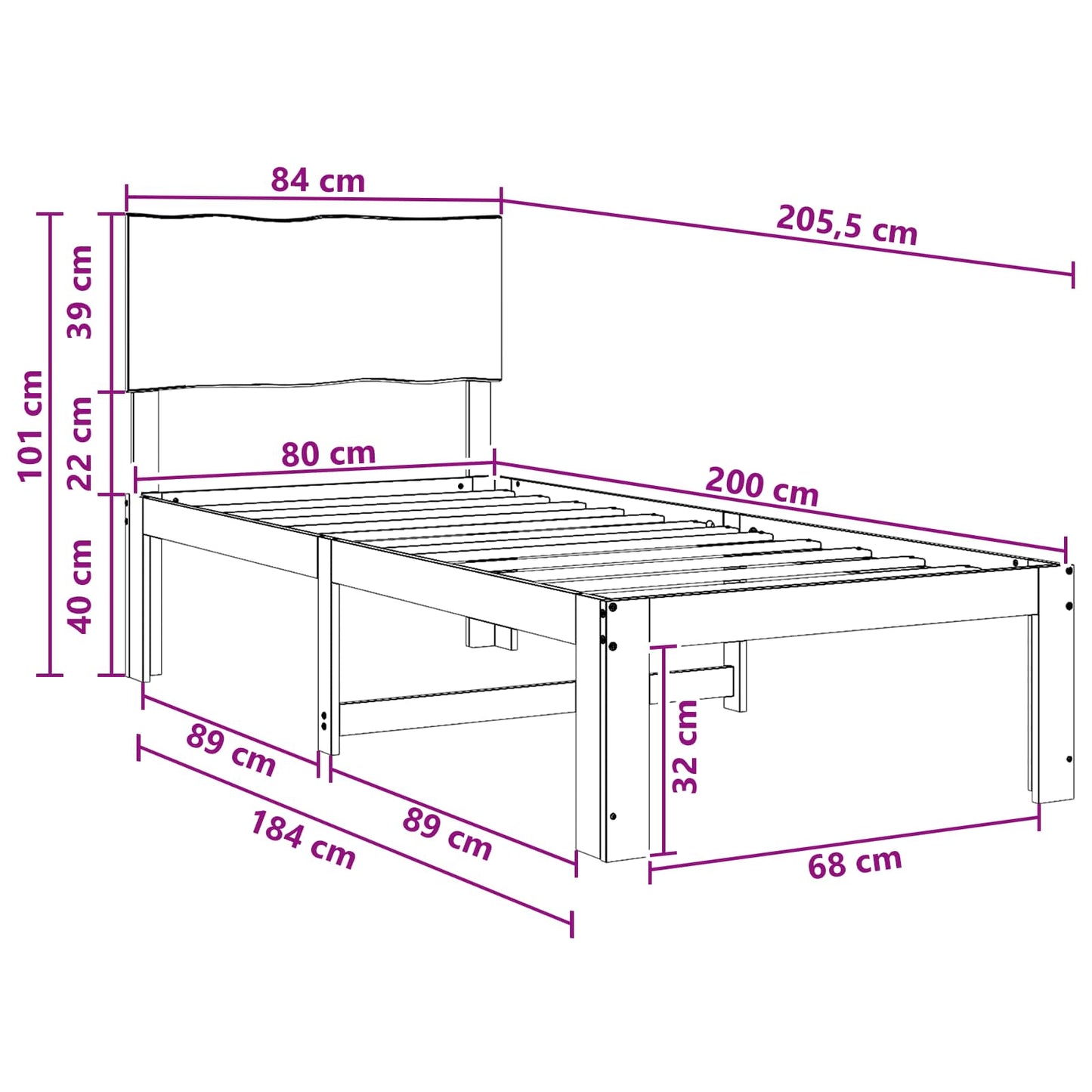 Enkelt Sengebund med Hovedgærde ROSTOCK Naturfarvet 80 x 200 cm