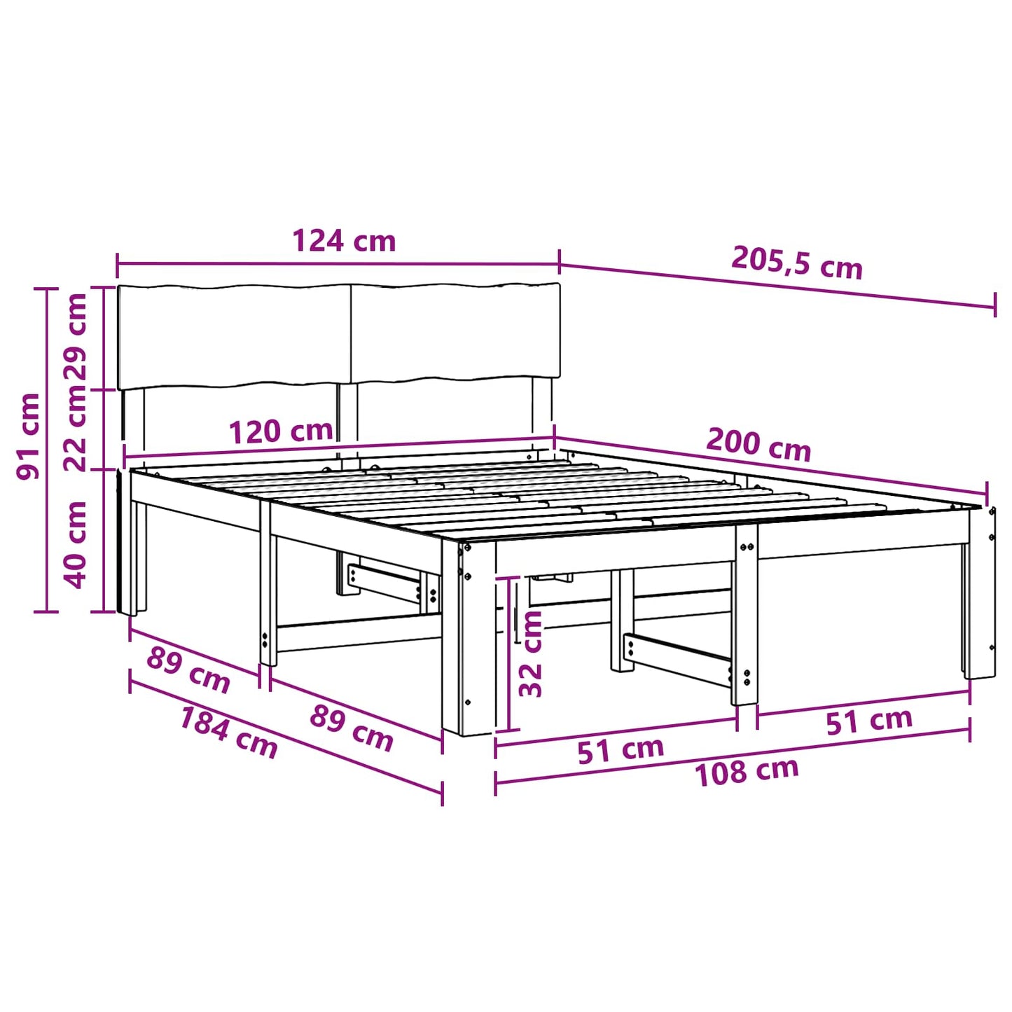 Dobbelt Sengestel med Hovedgærde ROSTOCK Hvid 120 x 200 cm
