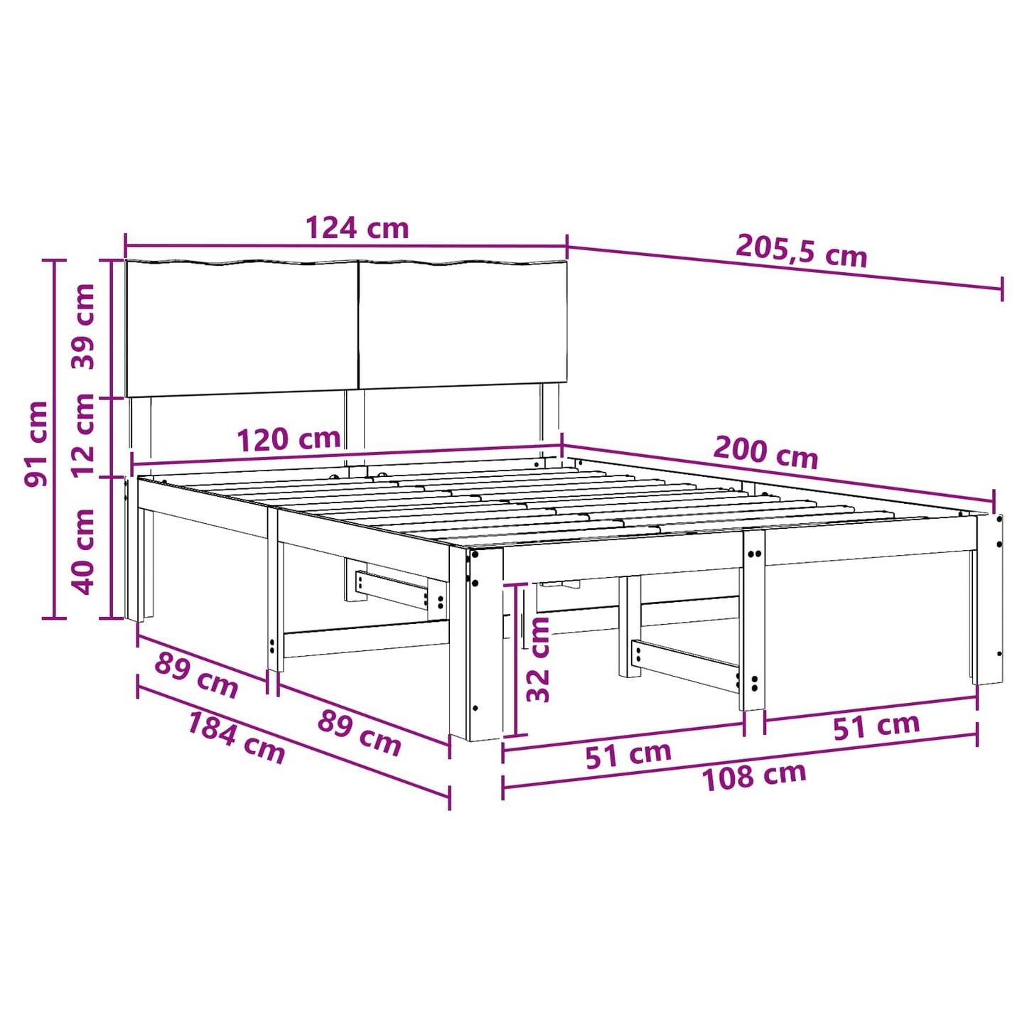 Dobbelt Sengestel med Hovedgærde ROSTOCK Mørk Brun 120 x 200 cm
